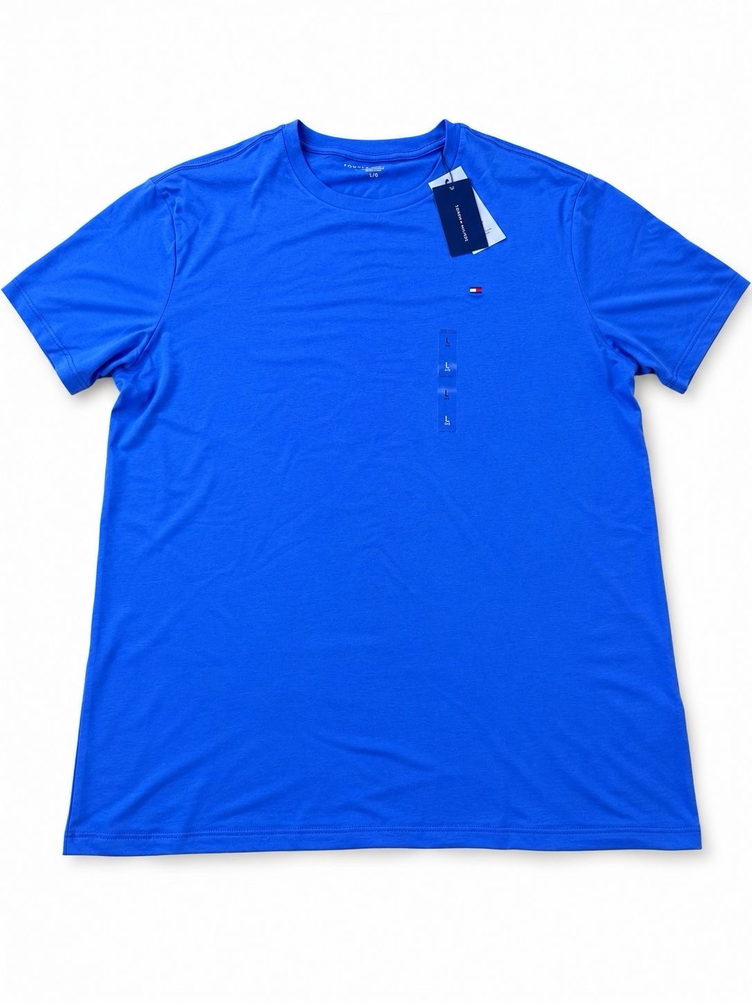 Tommy Hilfiger Men’s Blue Solid Crew Neck Short Sleeve Logo T-Shirt, L