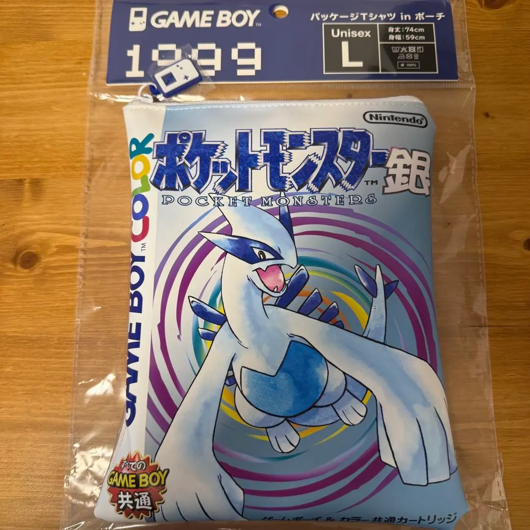 Pokemon Center T-Shirt & Pouch Set Silver Game Boy Official Japan L SIZE