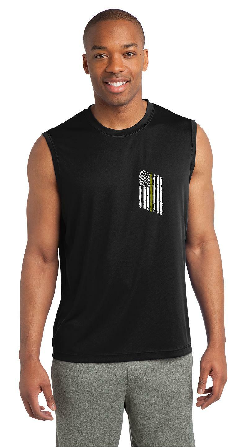 Thin GOLD Line American Flag Dispatcher Dispatch Police Law Performance Tank Top