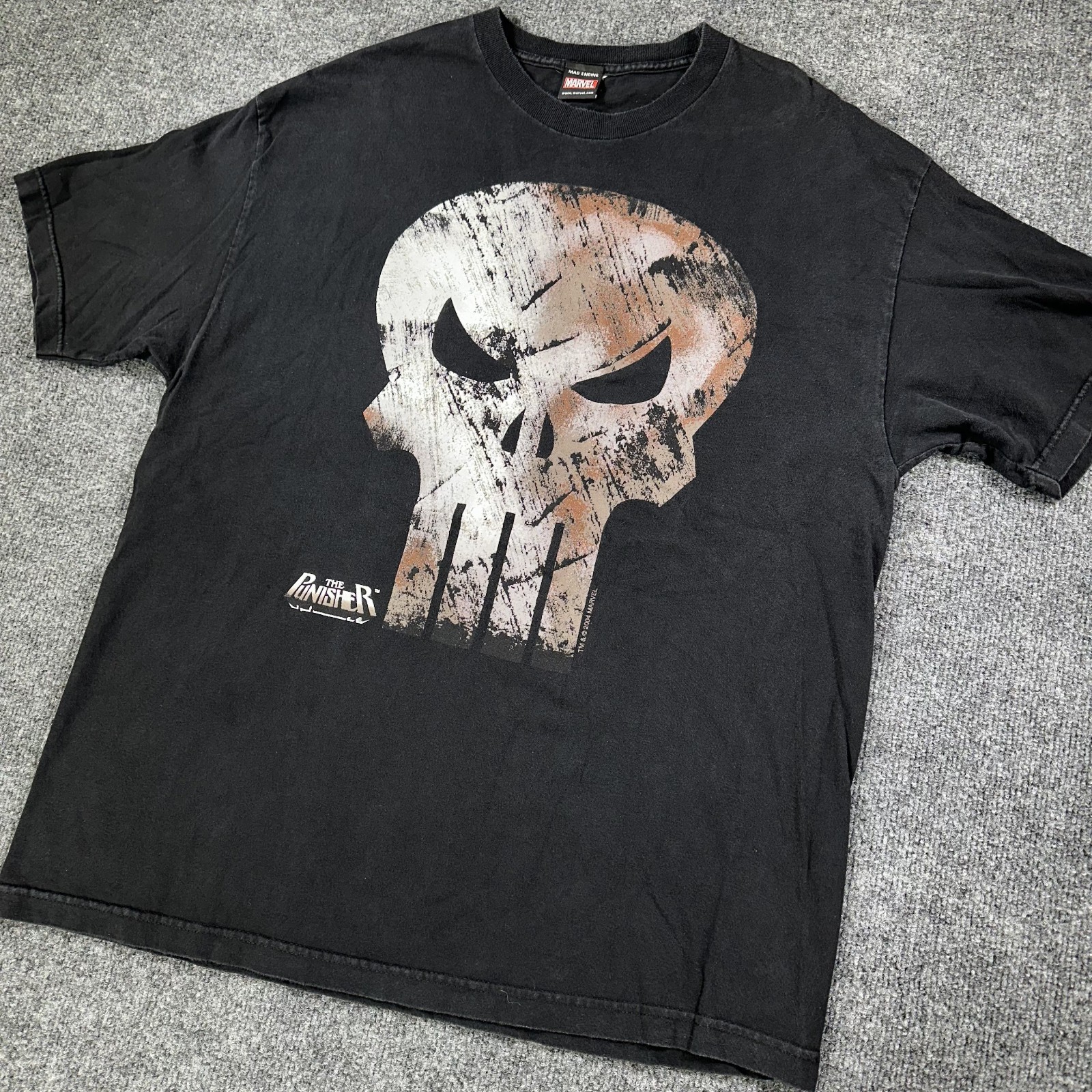 VTG The Punisher Shirt Men XL Black Marvel Mad Engine Rusted Bloody Skull Y2K 04