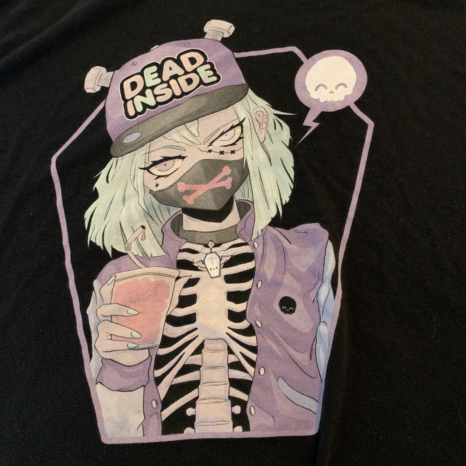 Kawaii Krypt Shirt Mens XL Black Dead Inside Anime Graphic Pastel Goth Tee Alt