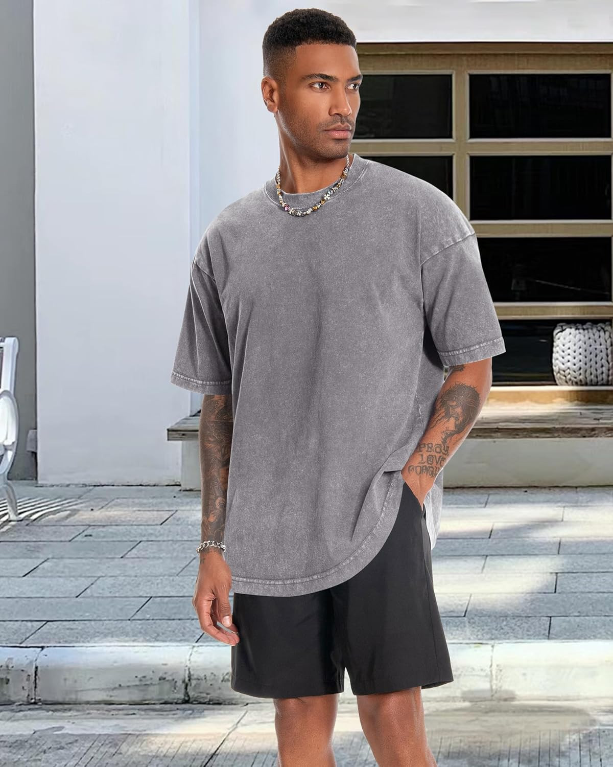 Oversized Tshirt for Men Short Sleeve Vintage Washed Cotton Basic Loose Tee 2026
