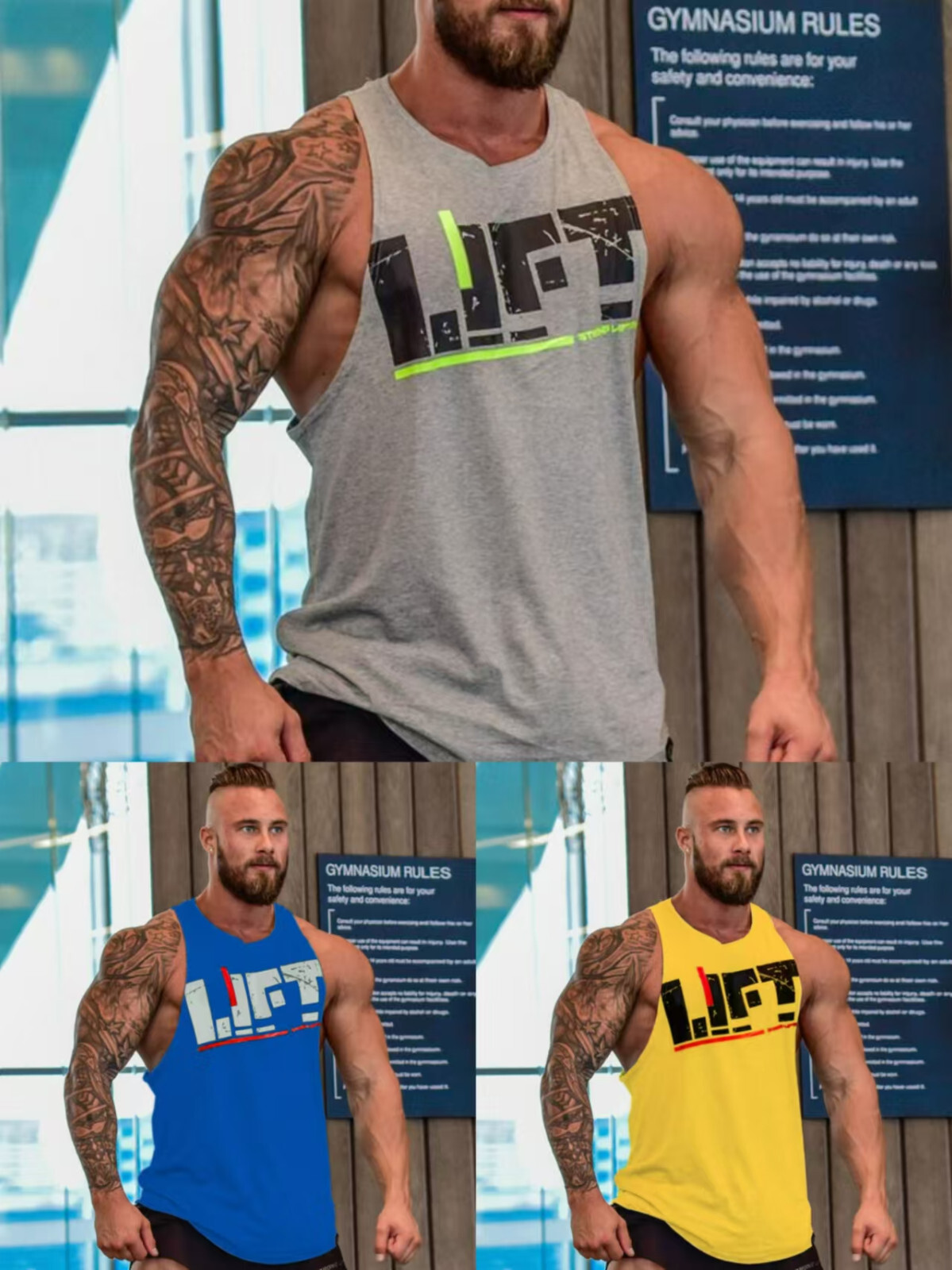 Men Workout Tank Top Sleeveless Gym Shirts Bodybuilding Fitness Muscle Tee Shirt