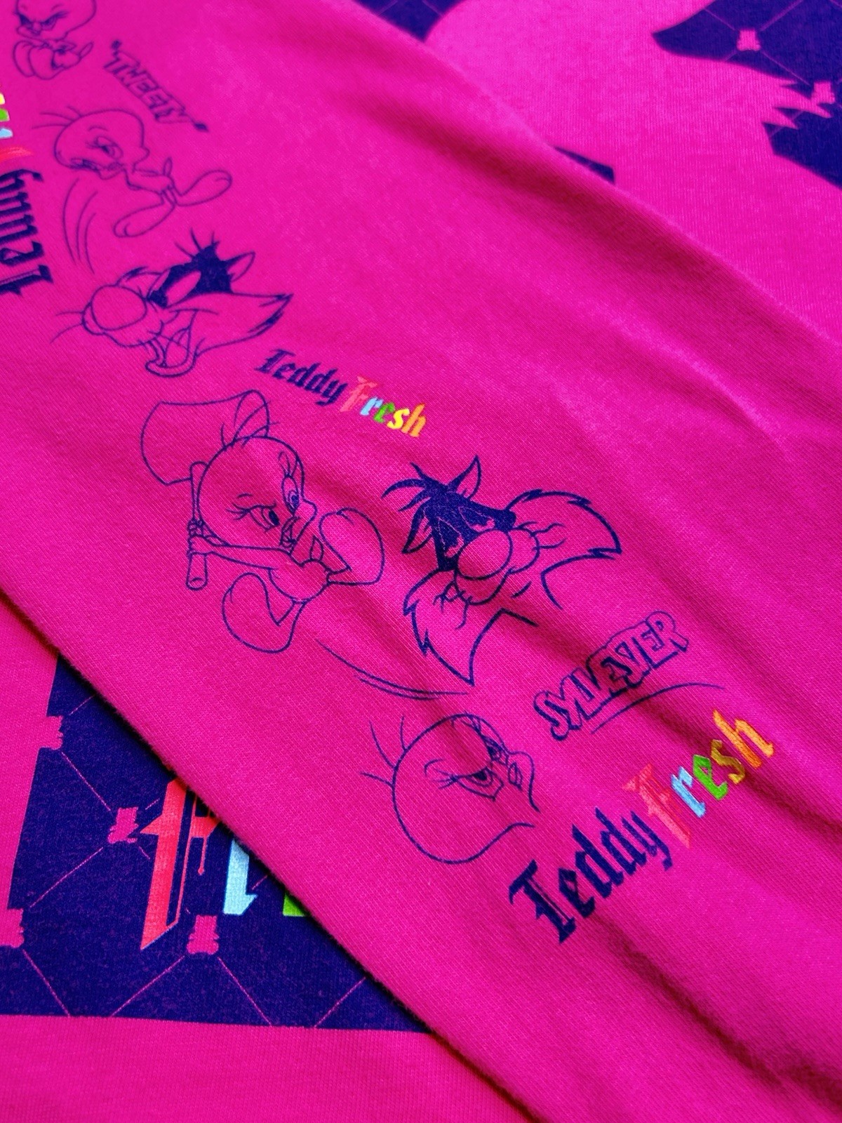 Teddy Fresh X Looney Tunes Pink Shirt Size Large Sylvester Tweety Streetwear