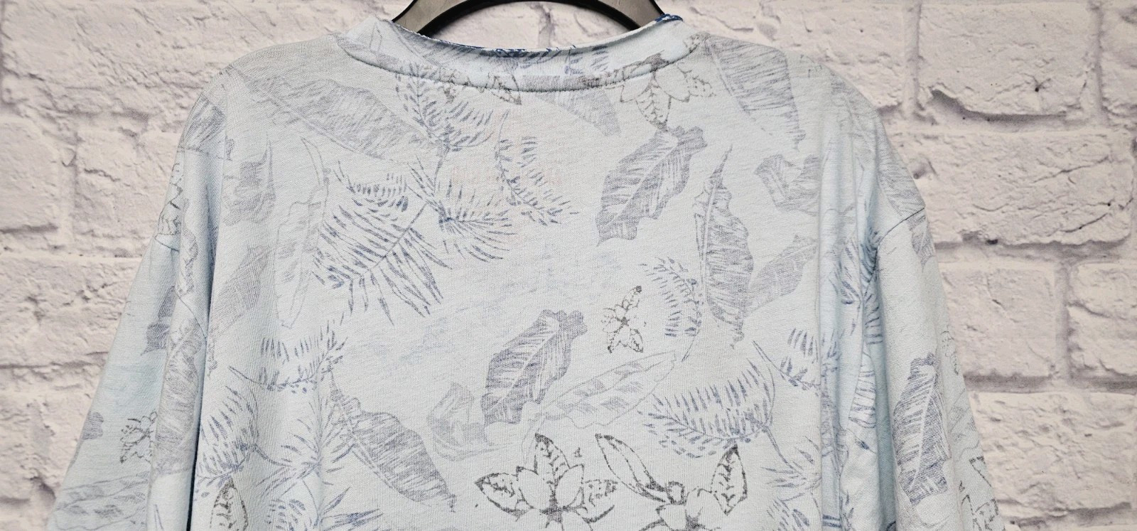 AMERICAN RAG XXL LIGHT BLUE TROPICAL FLORAL LEAF INSIDE OUT RAW EDGE SHIRT TEE