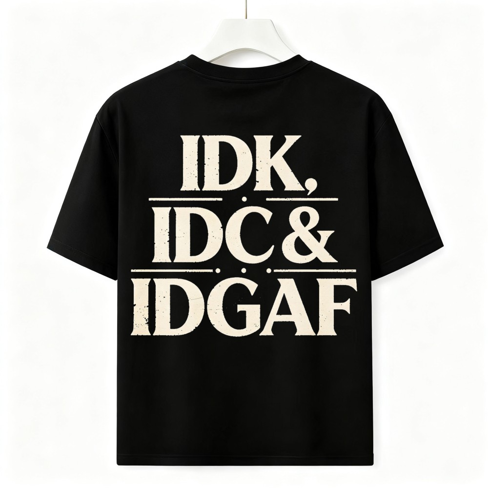 Vintage Distressed IDK IDC IDGAF Tee Double Sided Sad Face Chest Graphic T Shirt