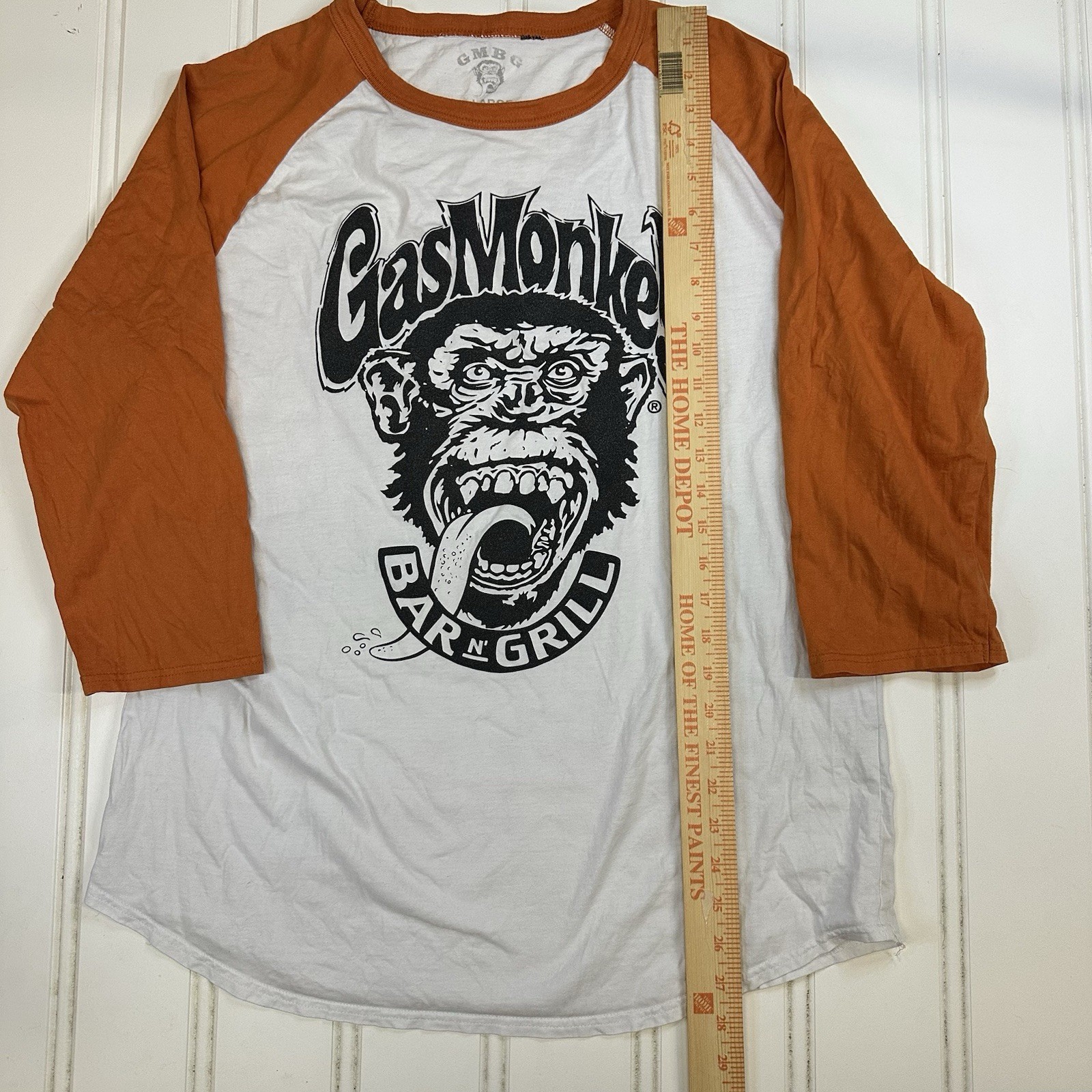 Gas Monkey Bar & Grill Shirt Mens L Raglan Logo Y2K Graphic 3/4 Sleeve Jersey 13