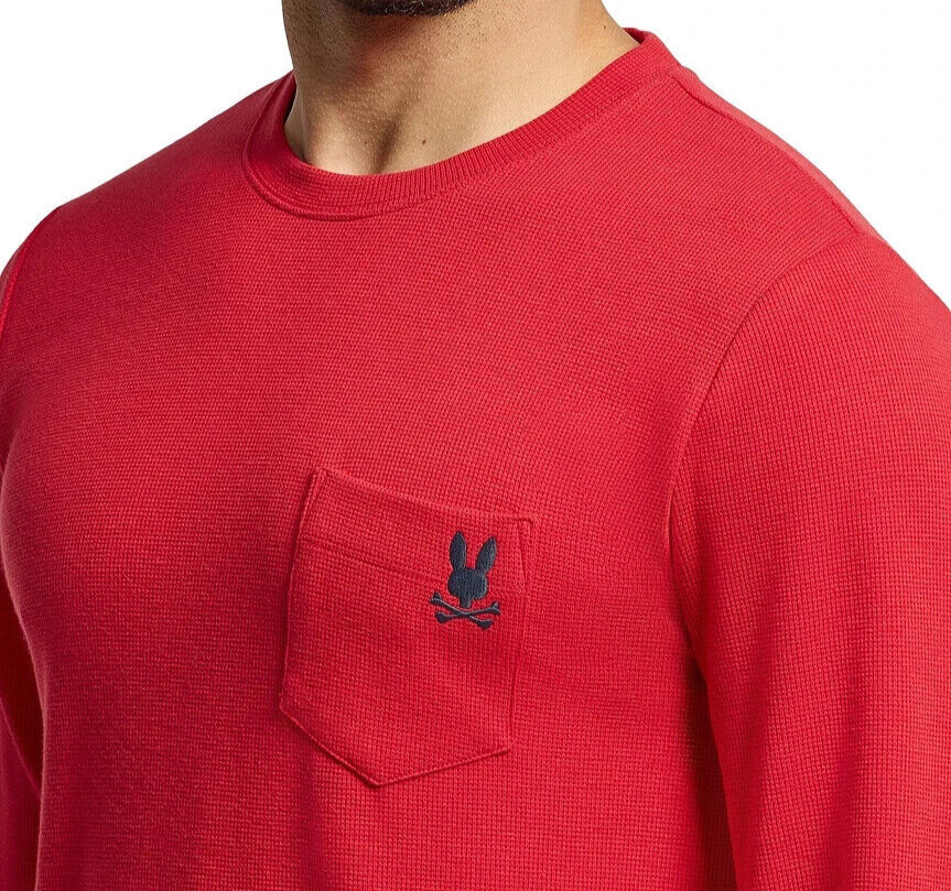 Psycho Bunny Vail Long Sleeve Bunny Waffle Lounge Pocket Shirt Men’s NWT