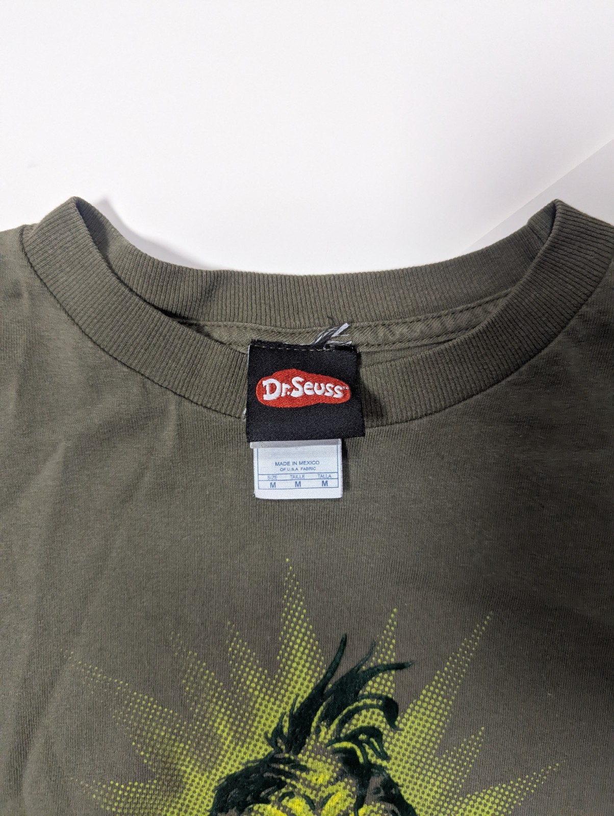 2001 Dr Seuss The Grinch dark Green Felt T-shirt Size Medium