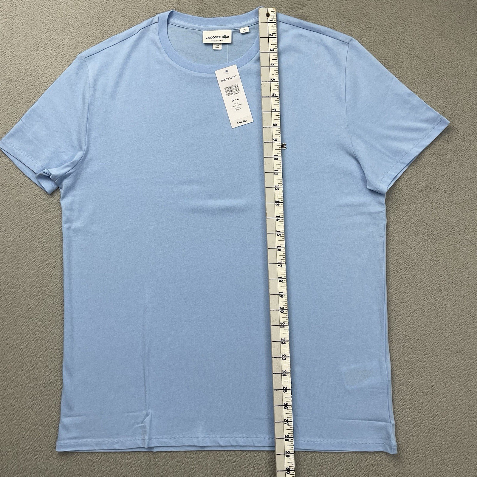 Lacoste T-Shirt Regular Fit Men’s L Solid Light Blue Cotton Logo Crew Neck NWT