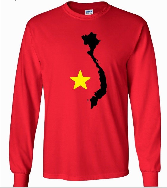 Vietnam Flag Country Outline T-shirt Red Yellow Black Long Sleeve Tee Shirt