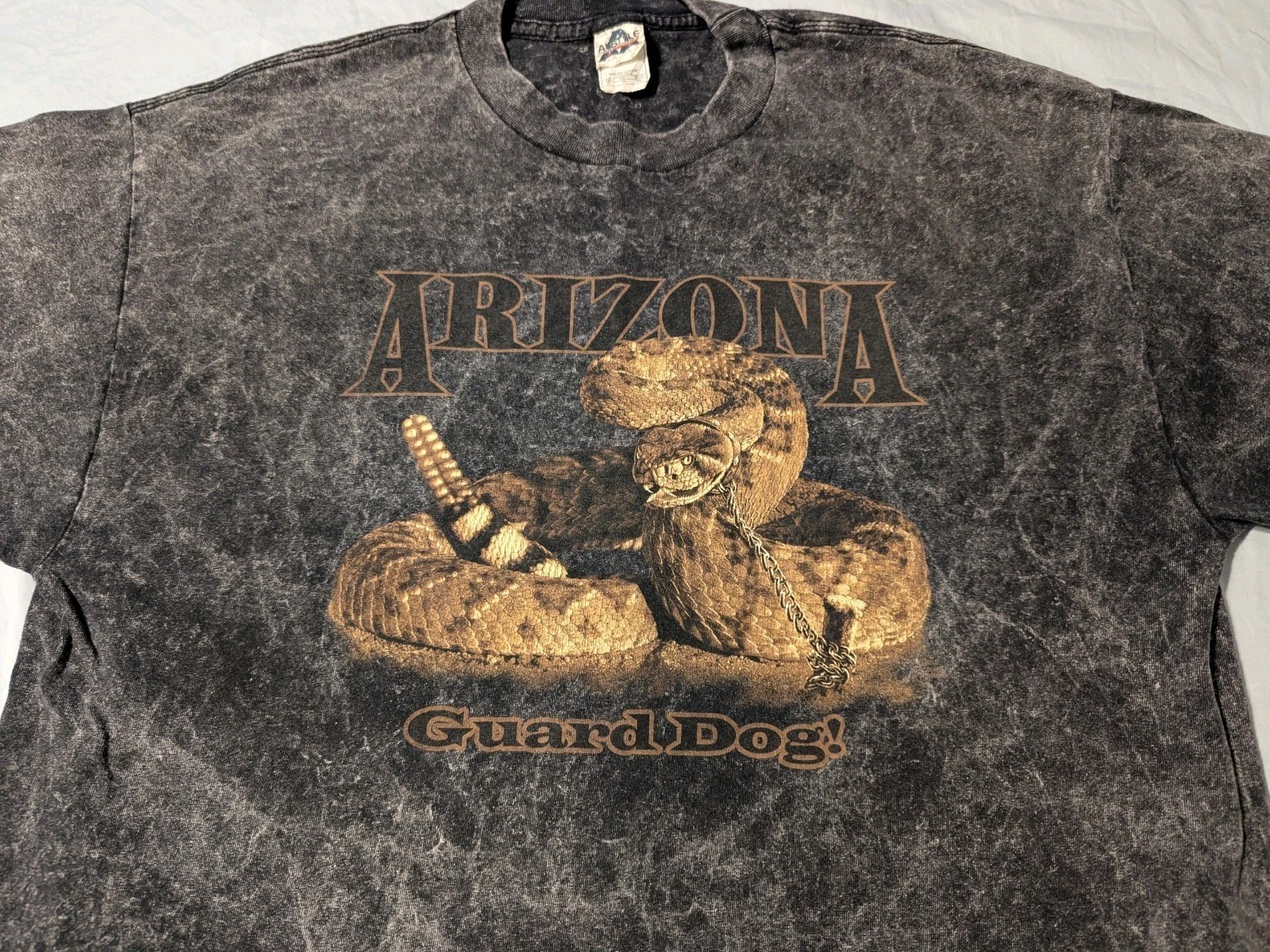 Arizona Guard Dog T-Shirt Men’s Black Acid Wash Rattle Snake, Size XL