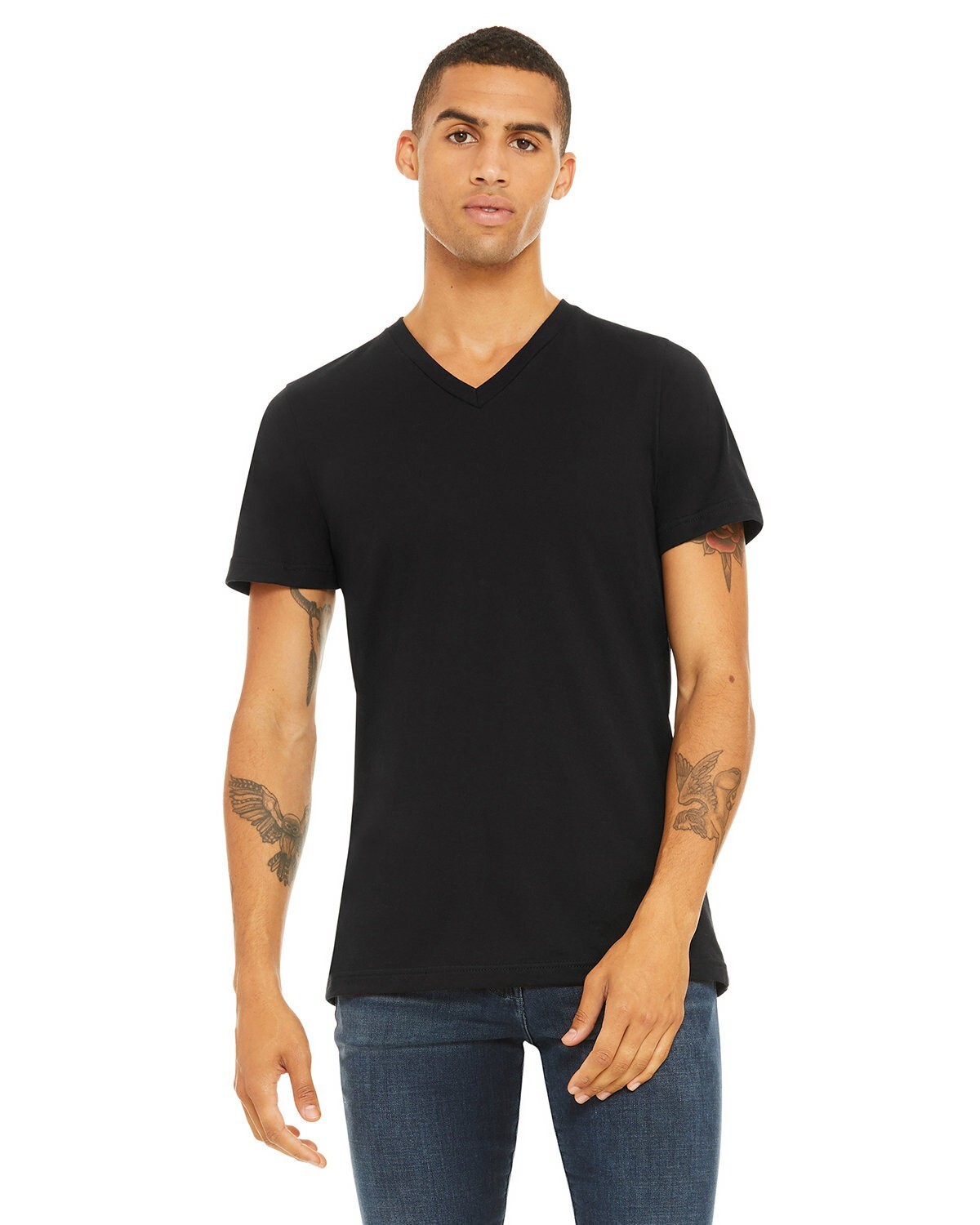 Bella + Canvas 3005 2XL Black Unisex Short Sleeve Cotton V-Neck T-Shirt