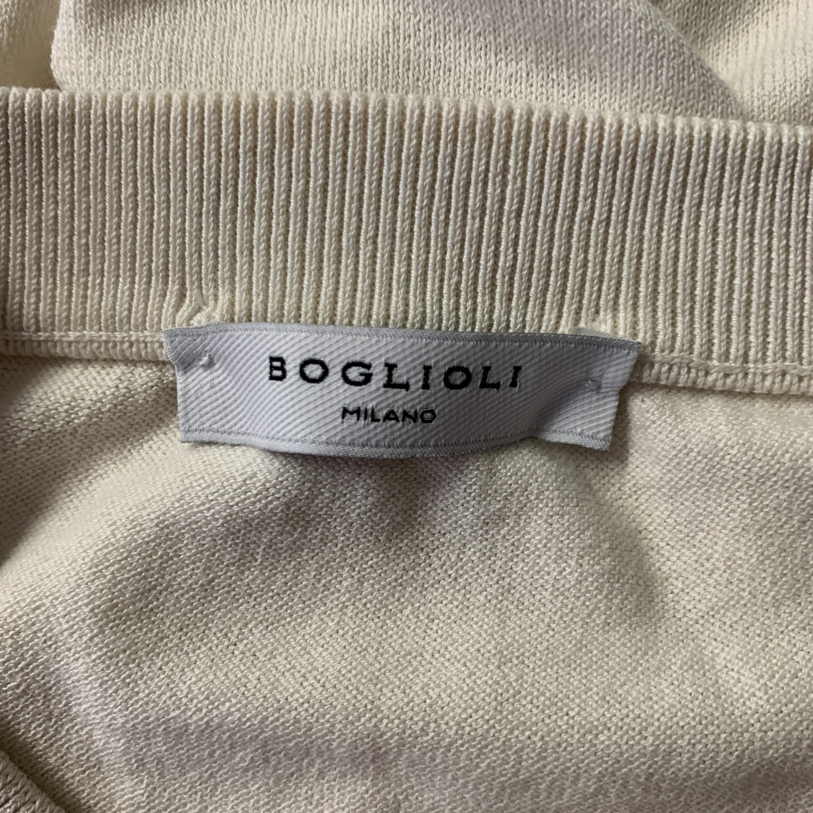 BOGLIOLI Size S Cream Solid Cotton Blend Ribbed Collar T-shirt