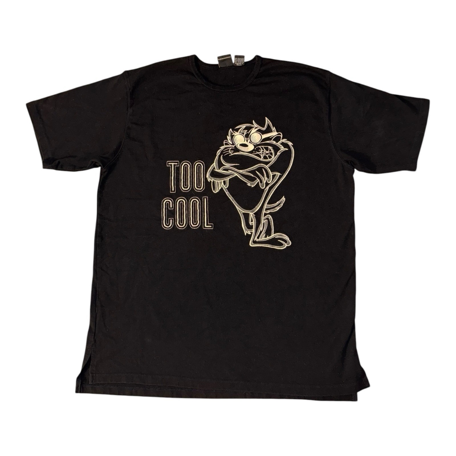Vintage Taz T-Shirt Size XL Black 90s Tasmanian Devil Looney Tunes Embroidery