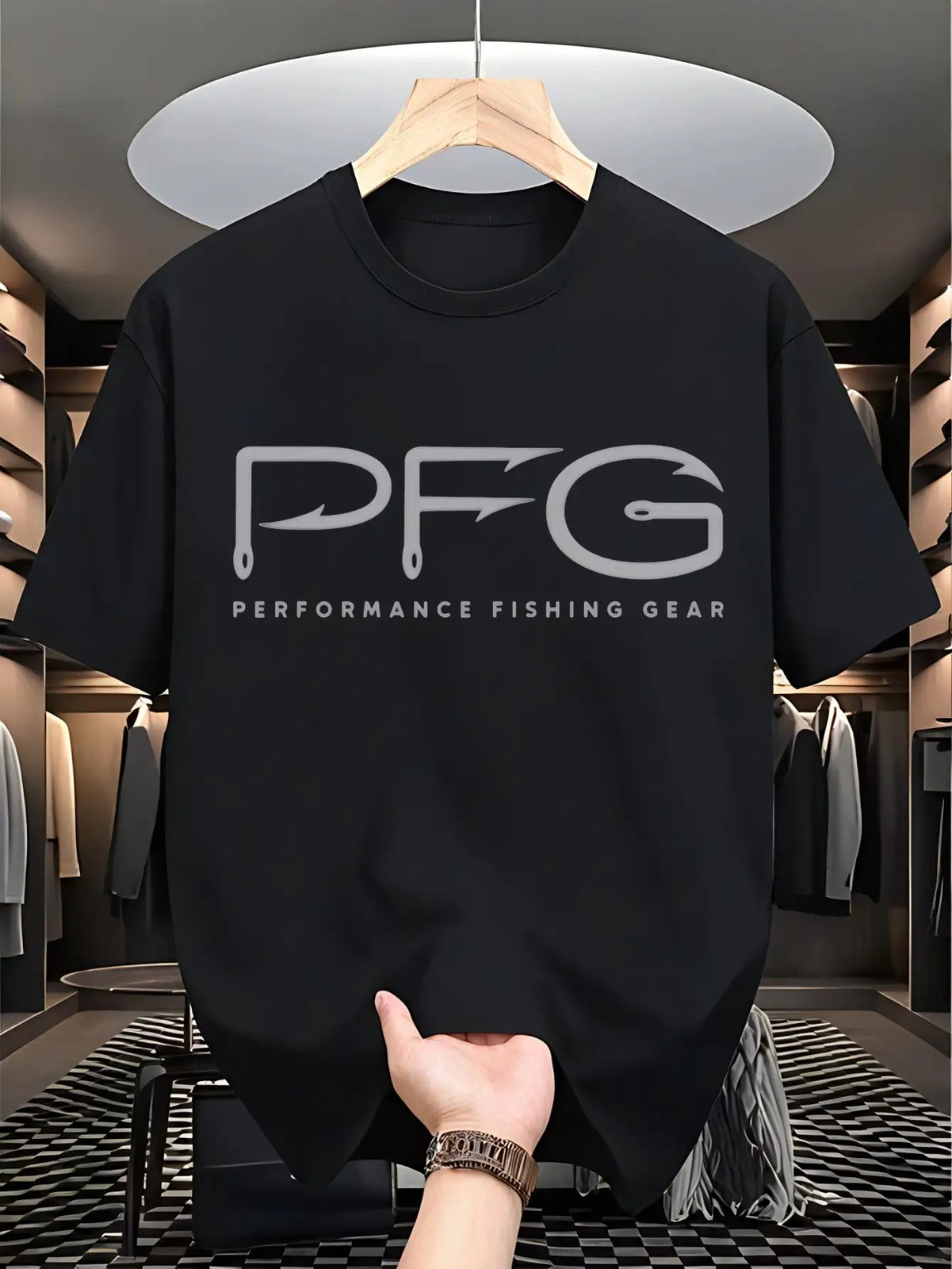 PFG Performance Fishing Gear T-Shirt – Fishing Hook Typography Graphic Tee
