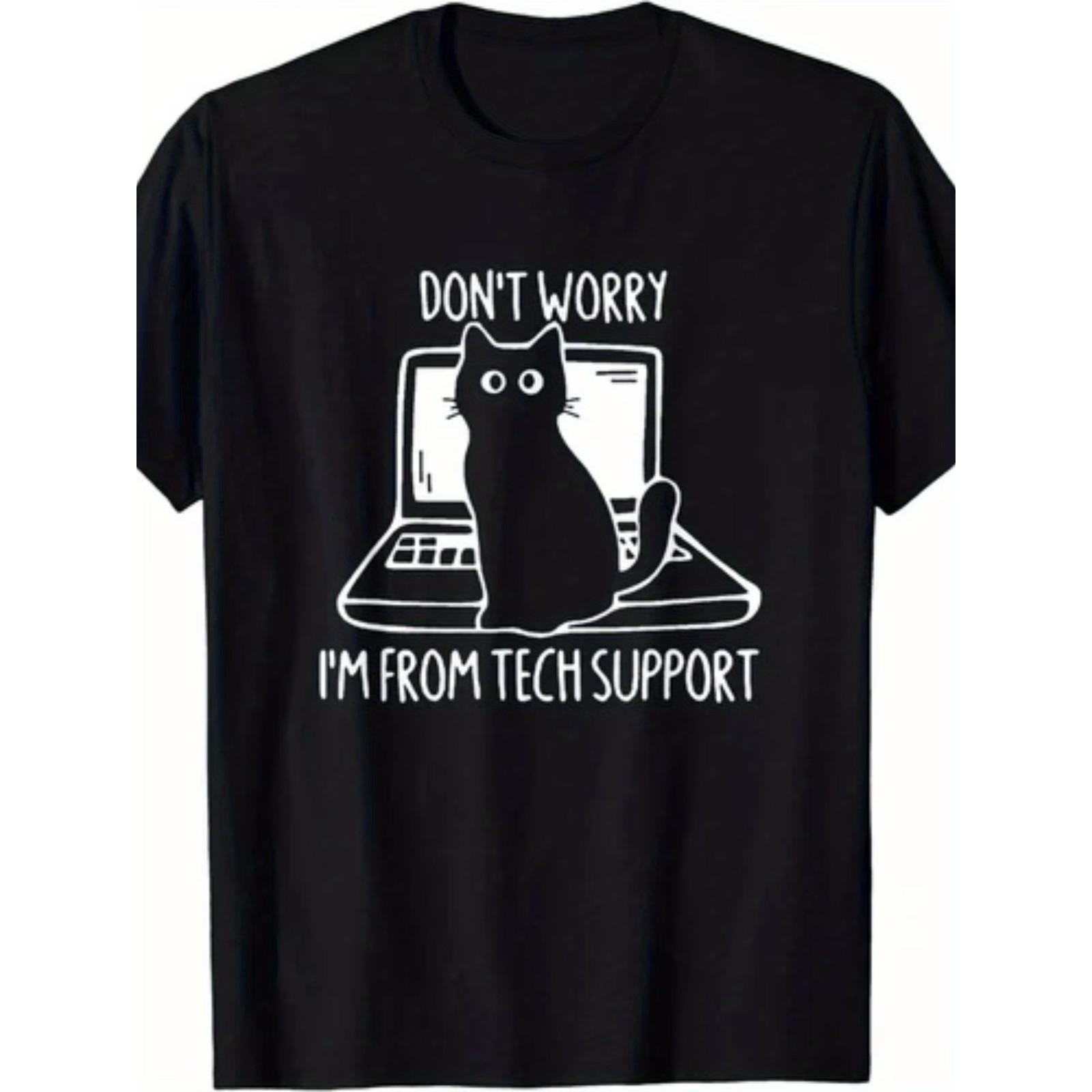 Funny Tech Support Cat on Computer Graphic T-Shirt – Retro IT Desk Humor