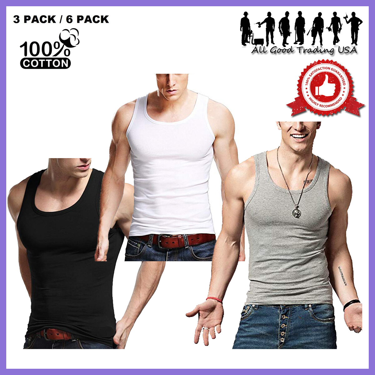 3-12 Packs Mens 100% Cotton Tank Top A-Shirt Undershirt Ribbed Finest Quality