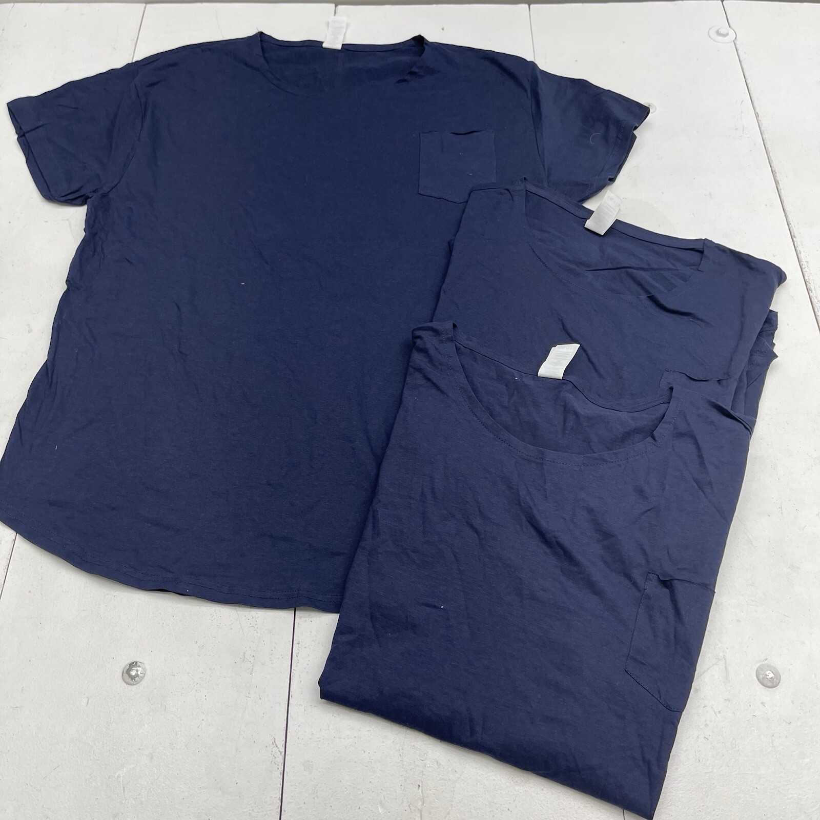 Fleece Factory Navy Blue Pocket Front Scoop Neck T Shirt 3 Packs Mens Size XXL