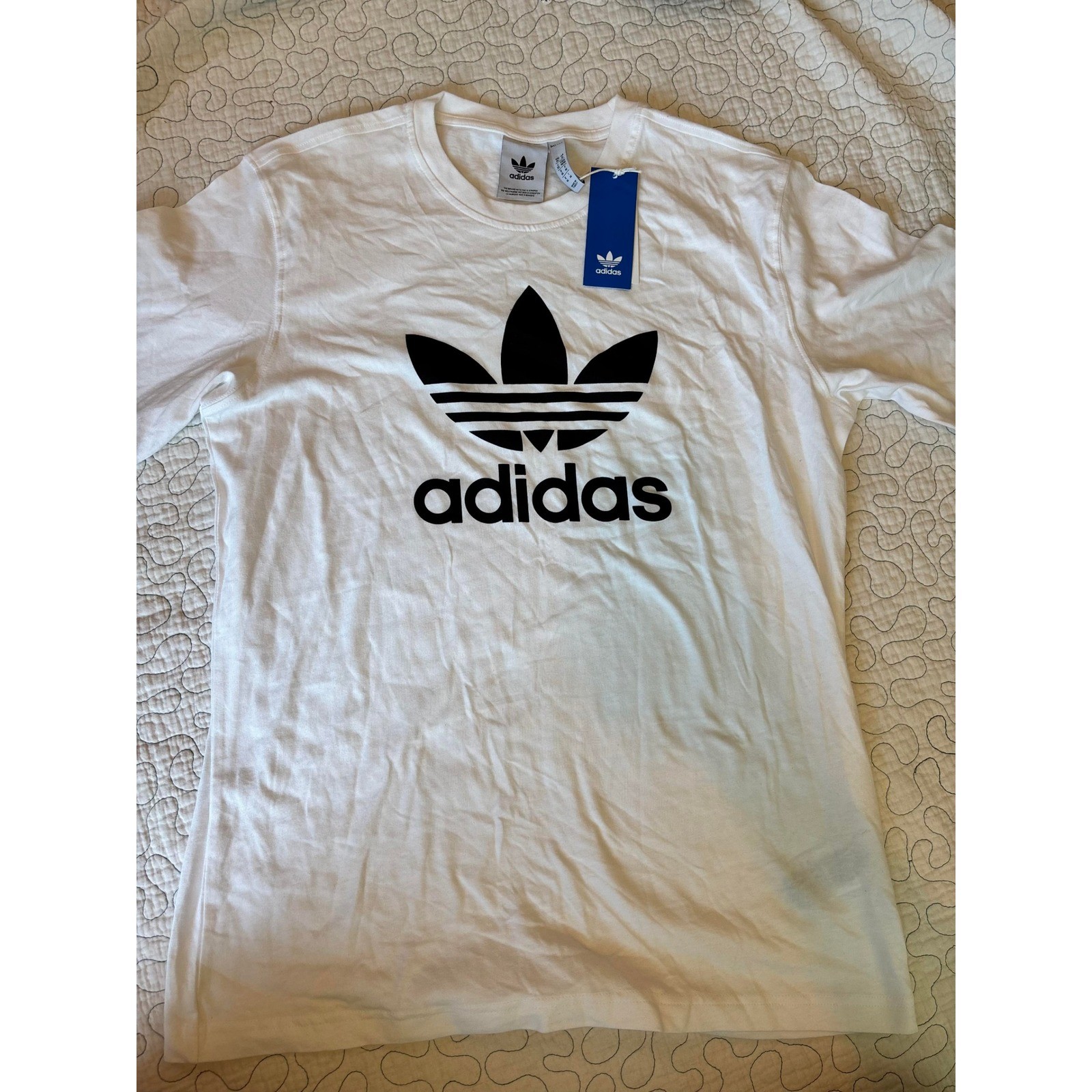 Adidas Originals Mens Trefoil Logo Graphic T-Shirt White Black Size Medium