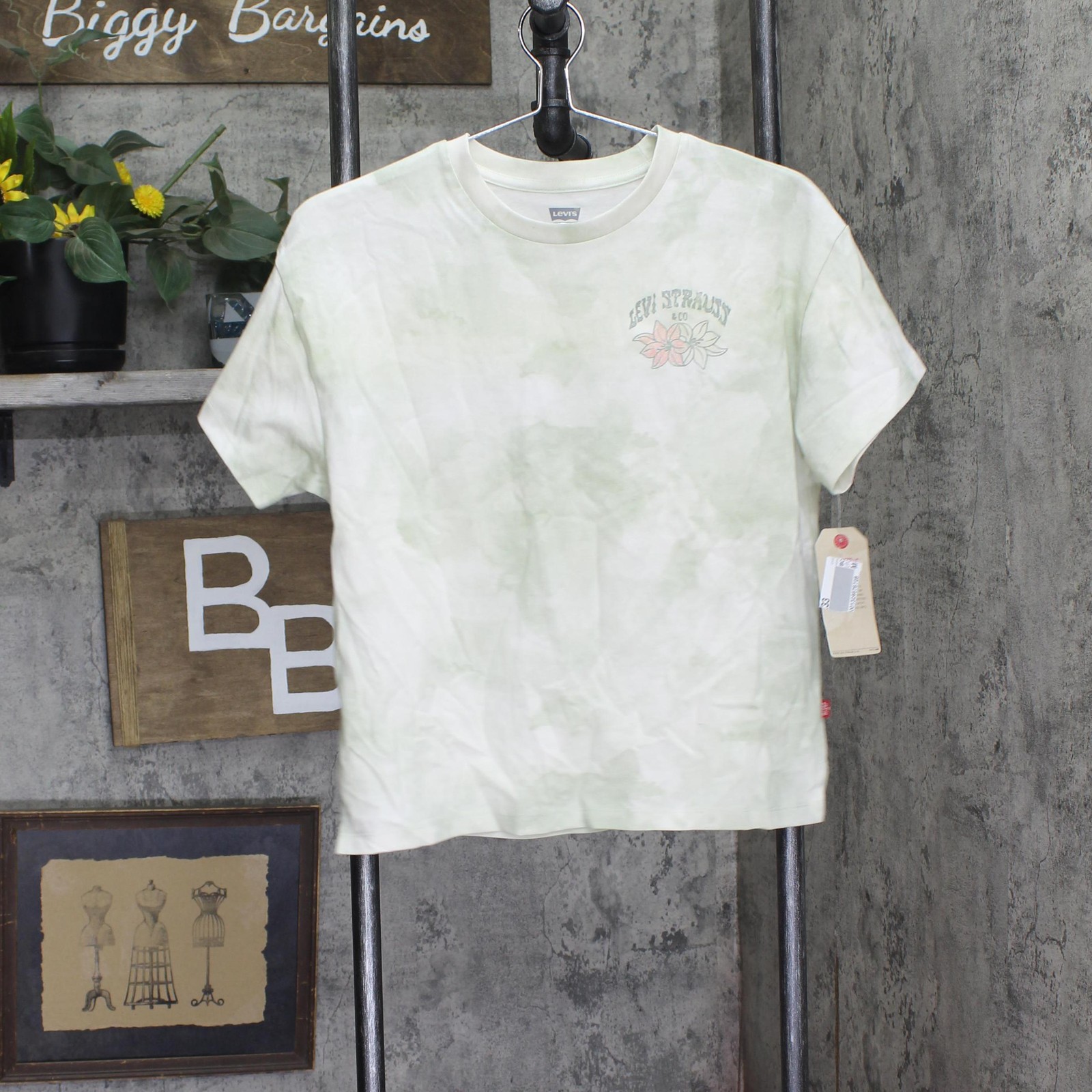 Levi’s Big Girls Oversized Cloud Dye T-Shirt Tee 41M679F Celadon Green Multi L