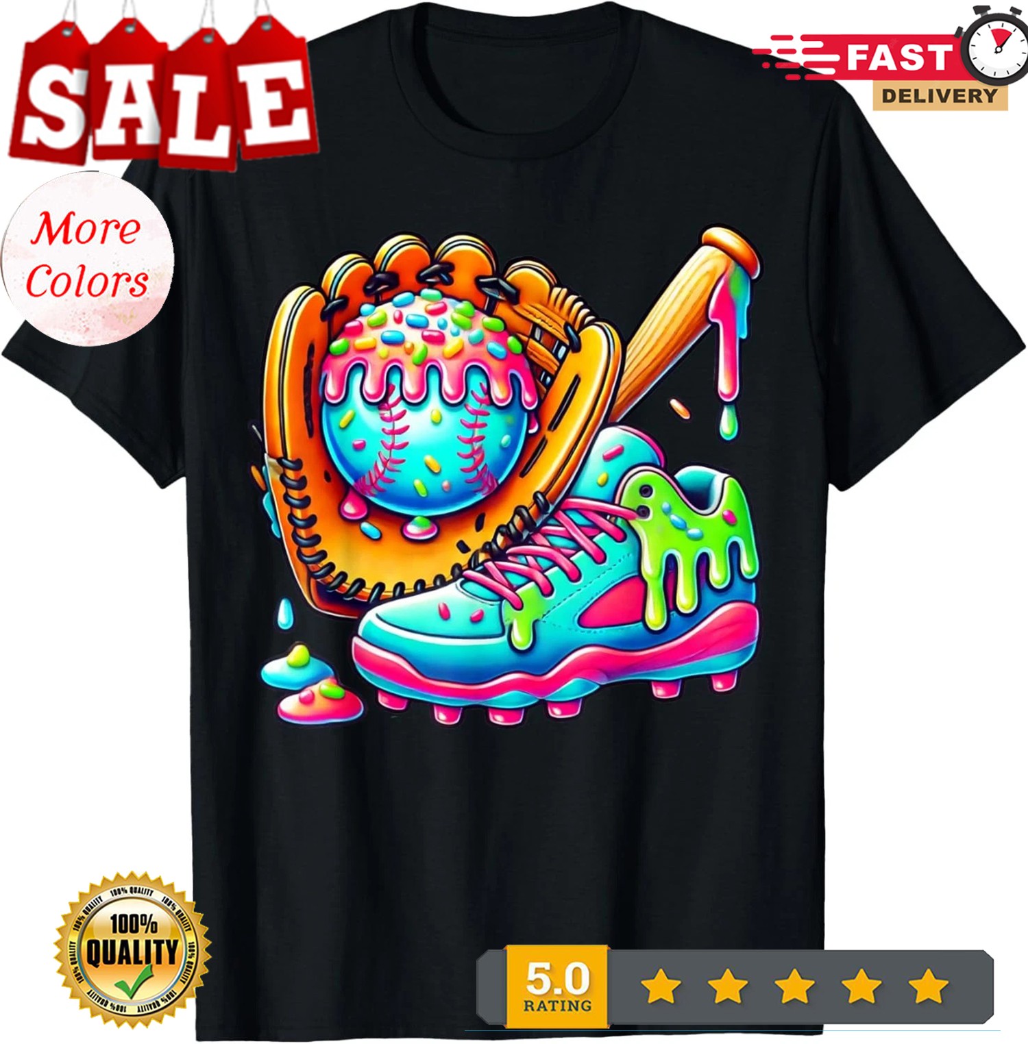 2025/Ice Cream Drip Baseball Stuff Baseball Drip For Boys Graphic T-Shirt
