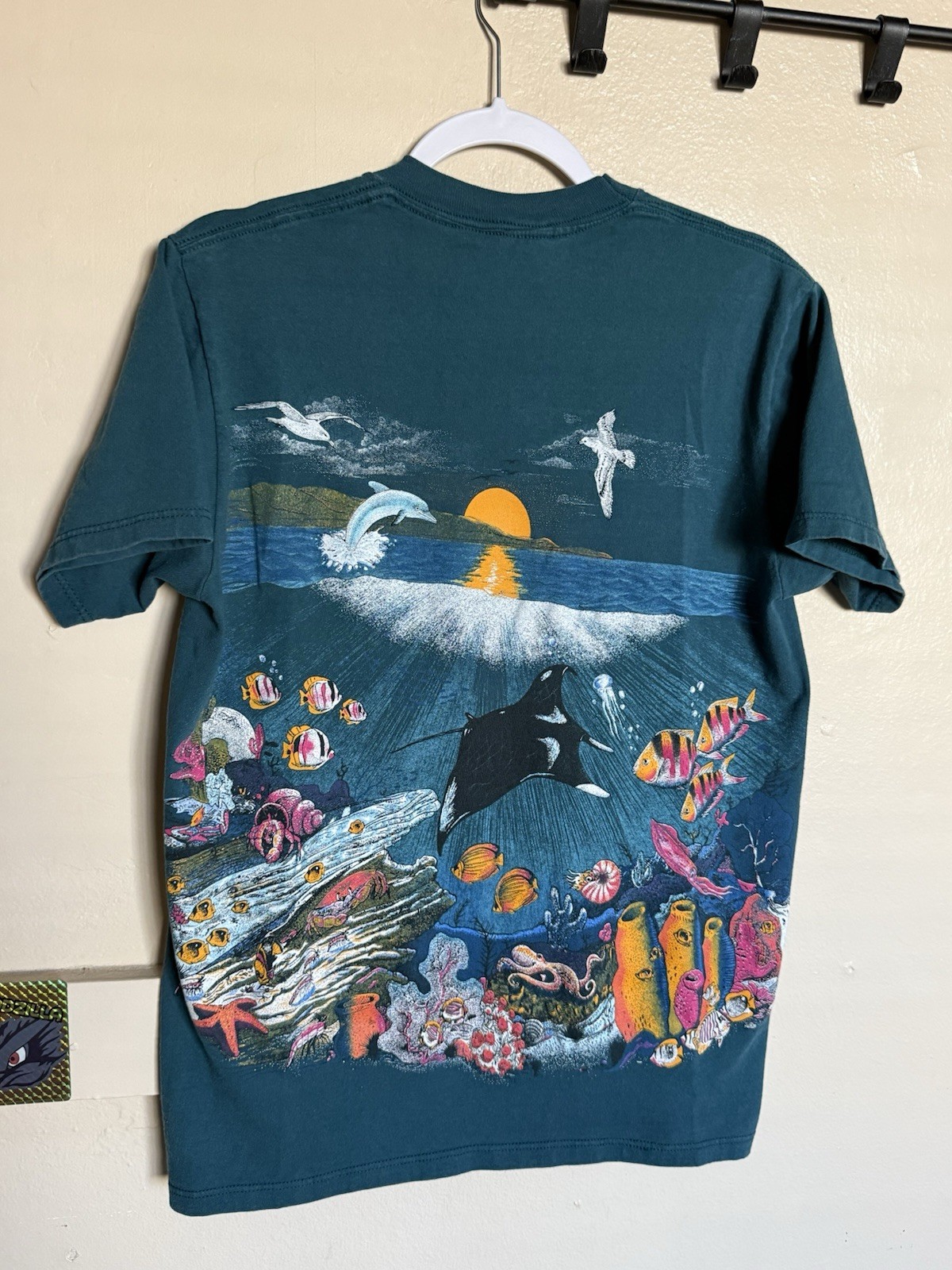 Vintage Padre Island Texas T-Shirt Aquatic Beach Tourist AOP Tee Size Medium