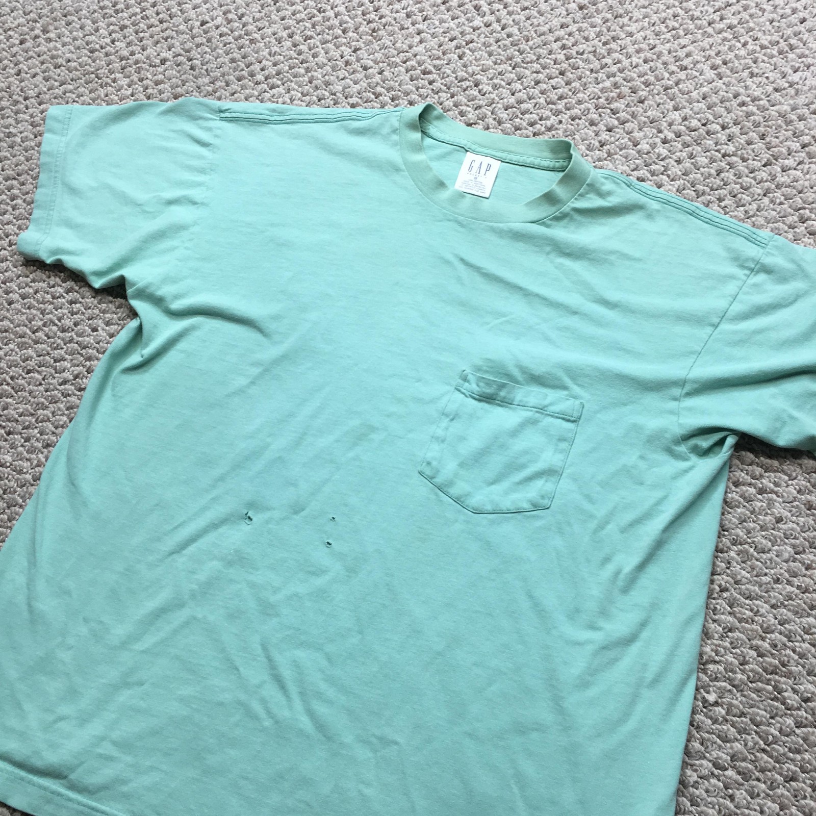 Vintage Gap T-Shirt Mens Medium Green Pocket Tee Cotton Basic Casual Distressed