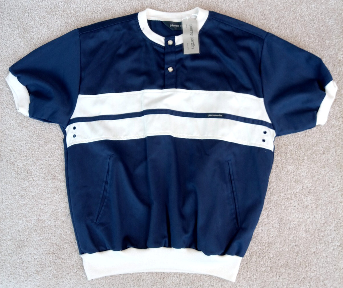 VTG NWT Pierre Cardin Men’s Sport Henley Shirt Navy Blue / White Stripe SMALL