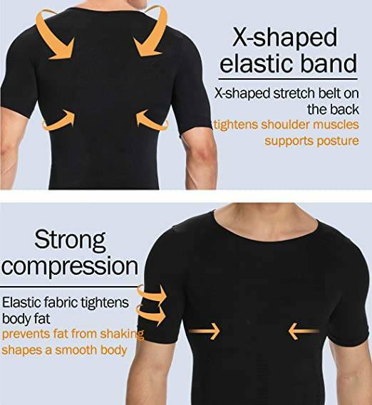Men Slimming Body Shaper T-shirt Abs Abdomen Compression Tee Workout Tank Tops