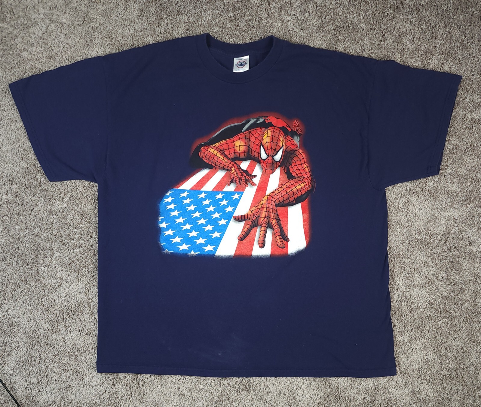 Marvel Spiderman T-Shirt Mens 2XL Navy Blue USA Flag Graphic Superhero Y2K