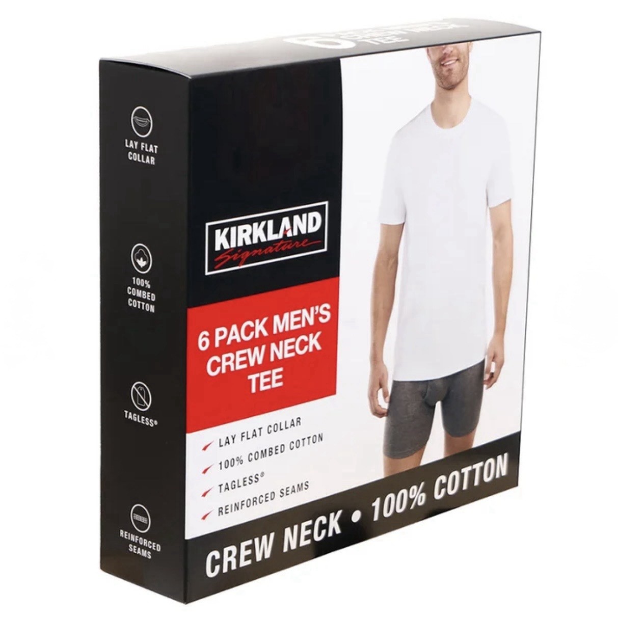 Kirkland Signature Men’s Lightweight Cotton Crew T-Shirts, 6-Pack White Size M