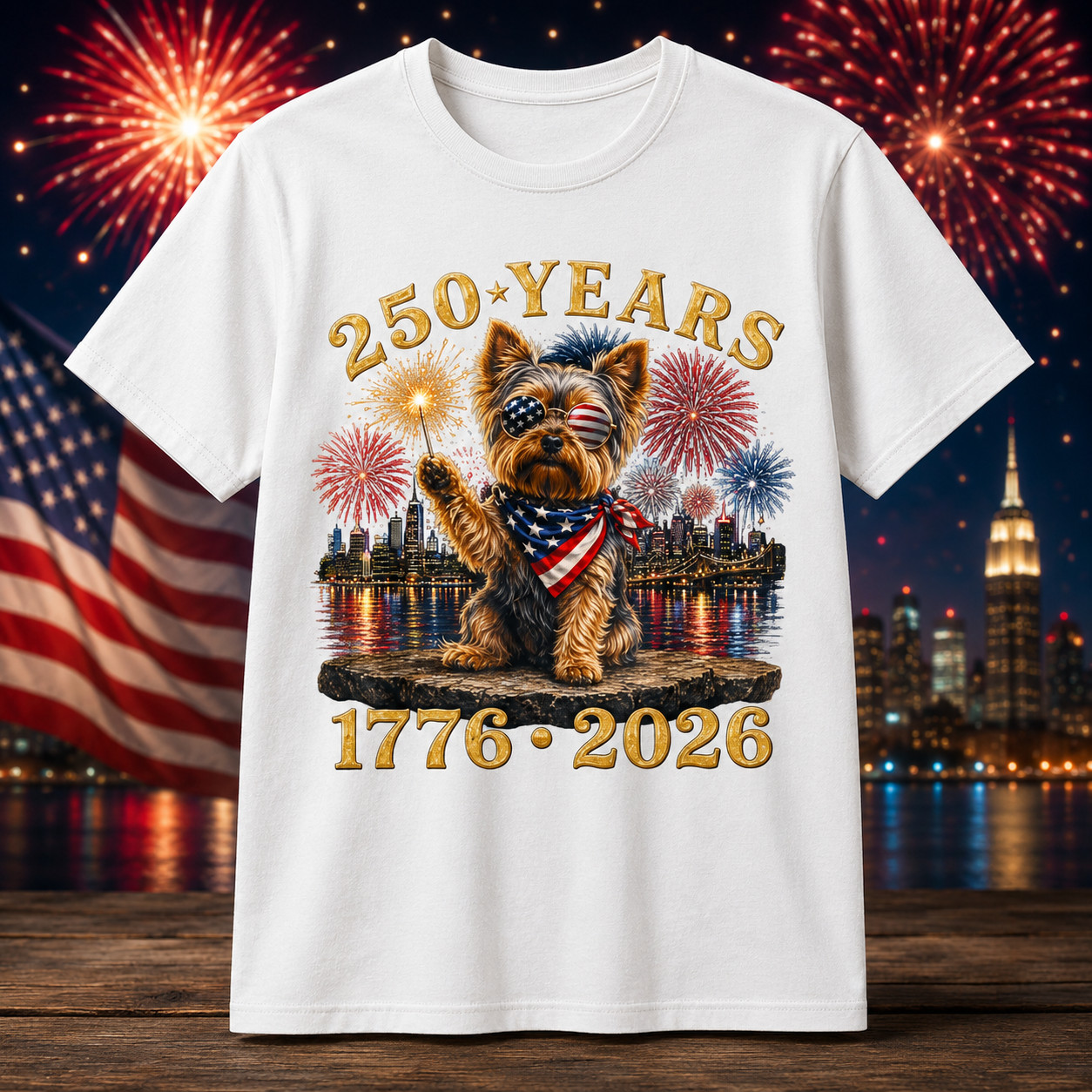 Yorkie Dog 250th America Patriotic USA 4th of July T-Shirt
