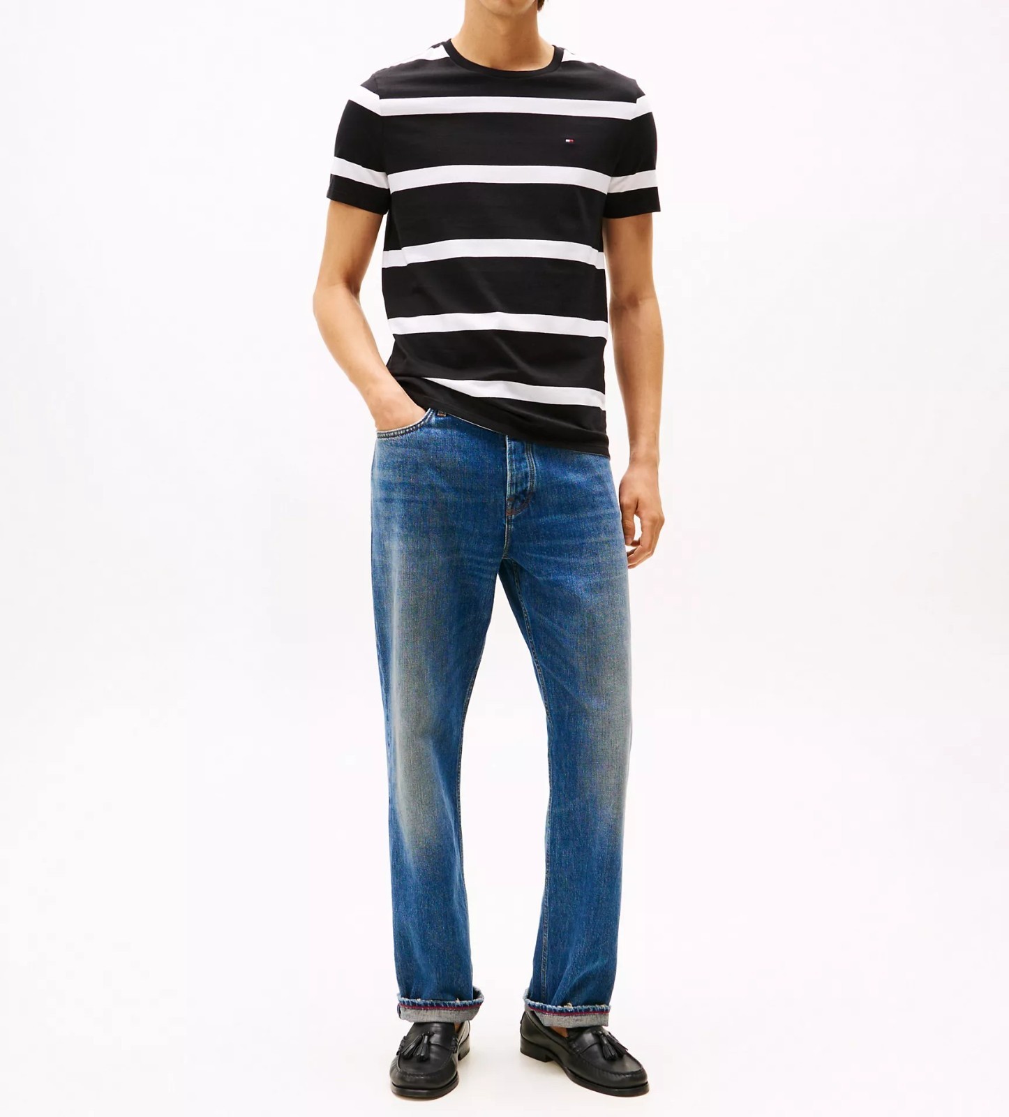 Tommy Hilfiger Men’s Regular Fit Rugby Stripe Cotton Jersey Crewneck T-Shirt Tee