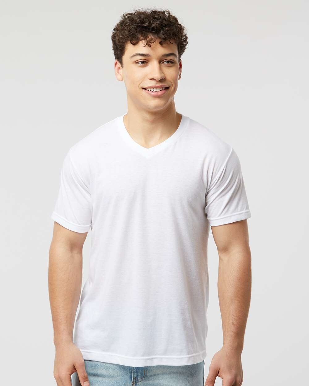 Tultex Men Short Sleeve Poly-Rich V-Neck T-Shirt 207 White Large