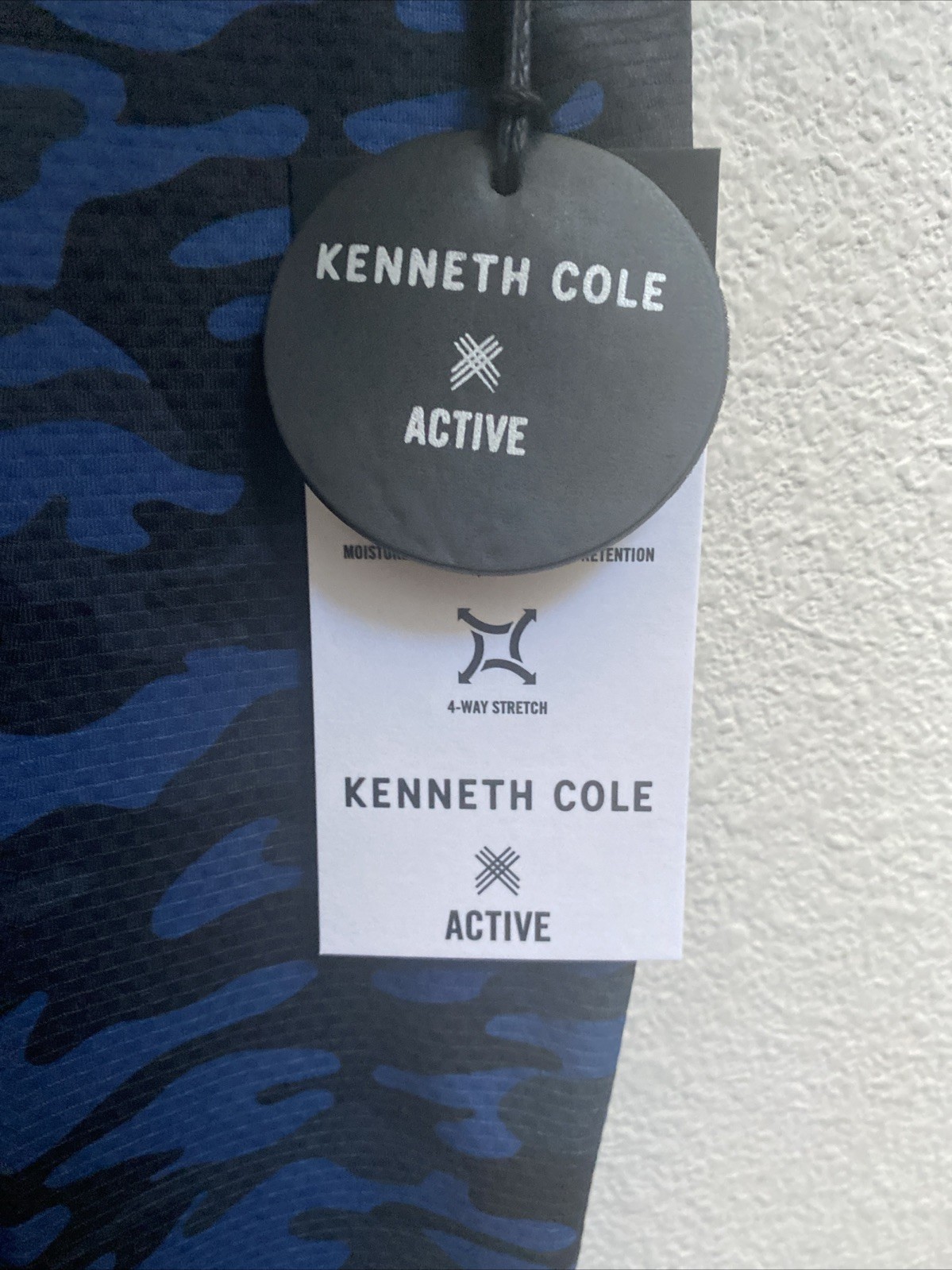 Kenneth Cole Active T Shirt Large Blue Camo Crew Neck Tech SS Tee NWT $49