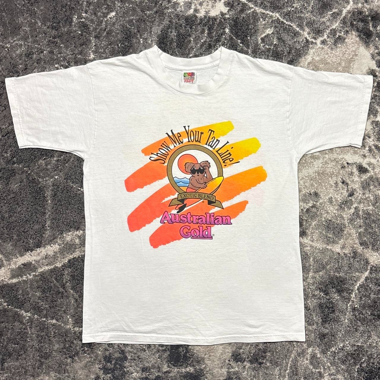 Vintage Art Shirt Mens Large Australian Gold Sunscreen 90s Tanning Funny Beach