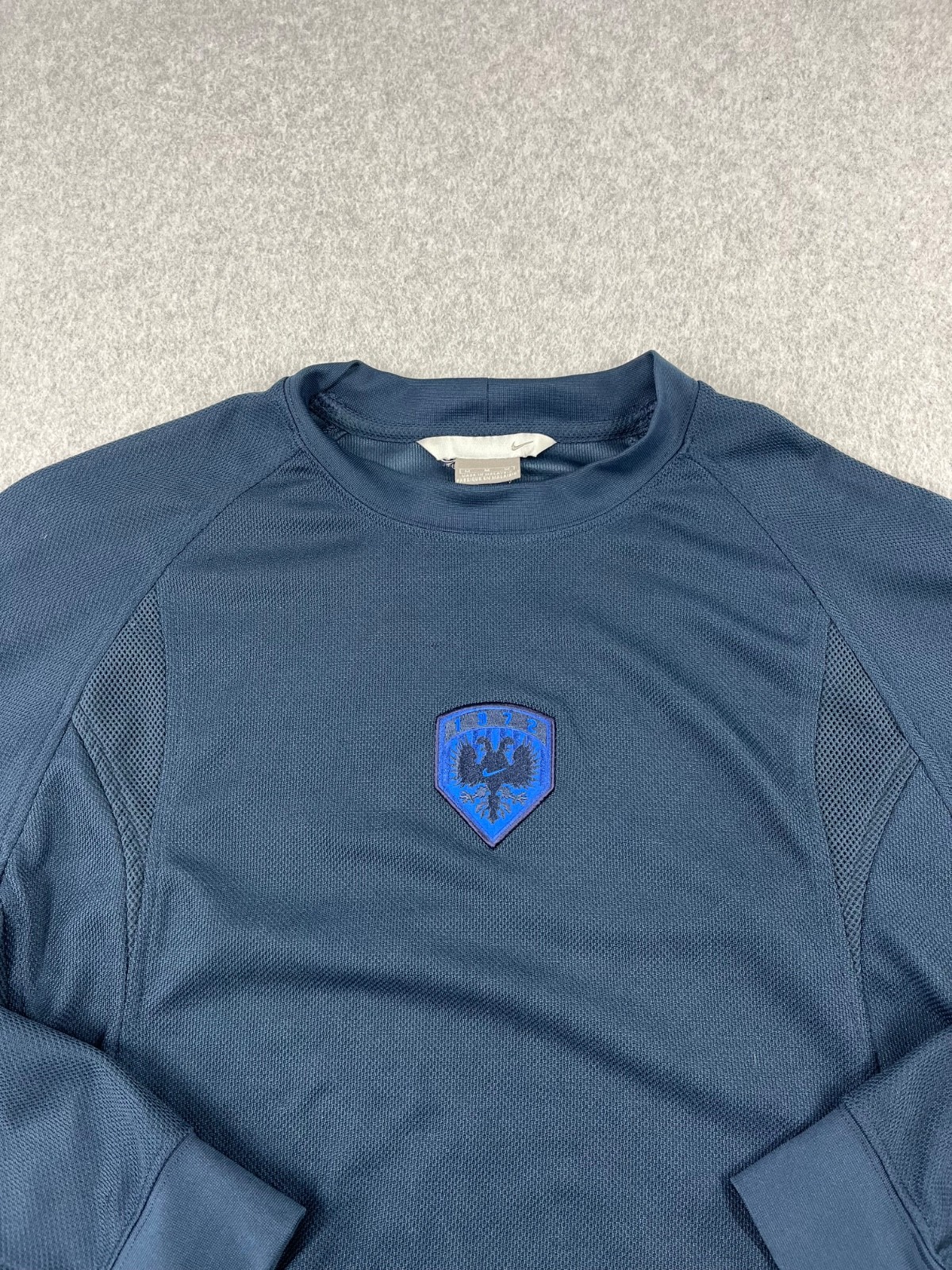 Vintage Nike Performance Shirt Mens M Navy Center Swoosh Crest Long Sleeve Y2K