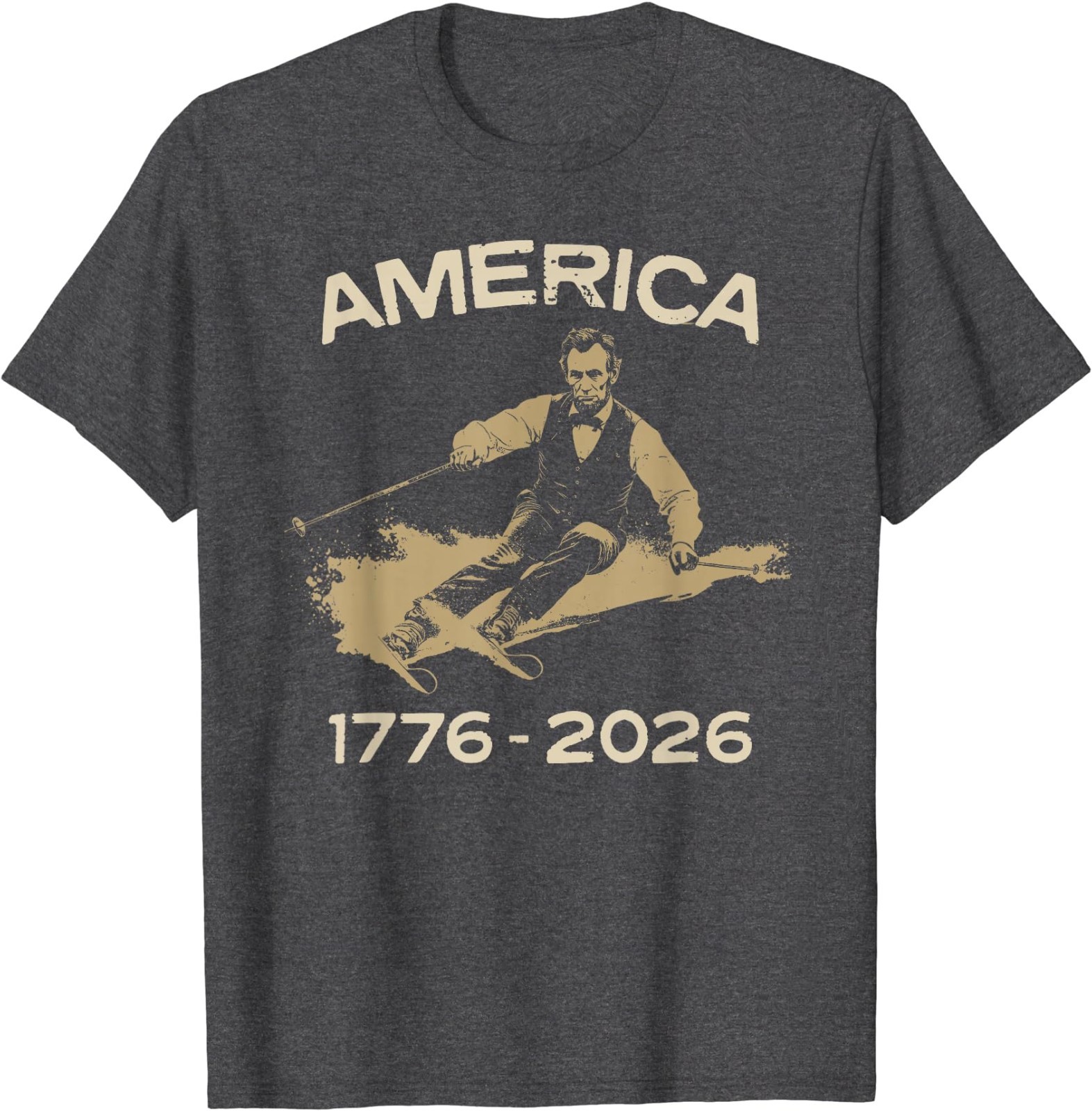 America 1776 2026 Abraham Lincoln Skiing President Graphic T-Shirt