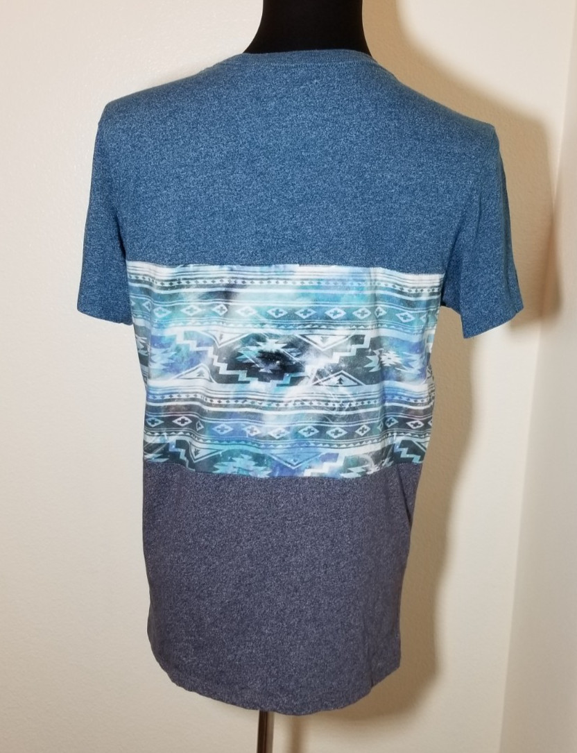 On The Byas Mens Sz M Teal Gray Southwest Graphic Knit Crew Neck Pocket T-Shirt