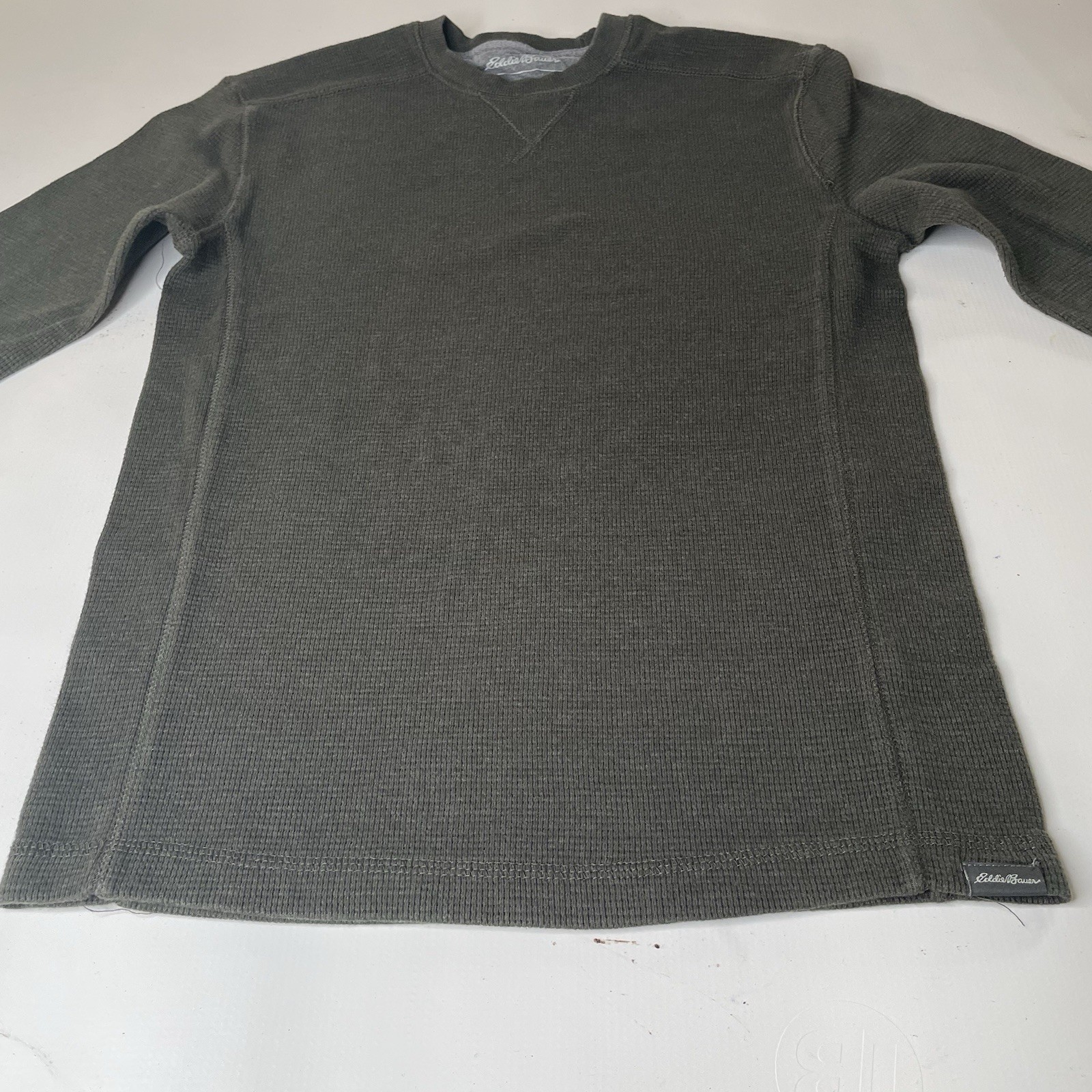 Eddie Bauer Mens Olive Green Waffle Knit Thermal Long Sleeve Shirt Size S