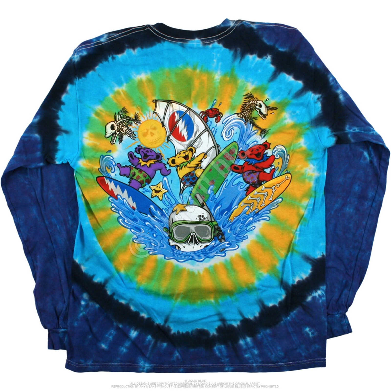 GRATEFUL DEAD-BEACH BEAR BINGO-Summer-2 SD Long Sleeve TIE DYE T-SHIRT M-L-XL-2X