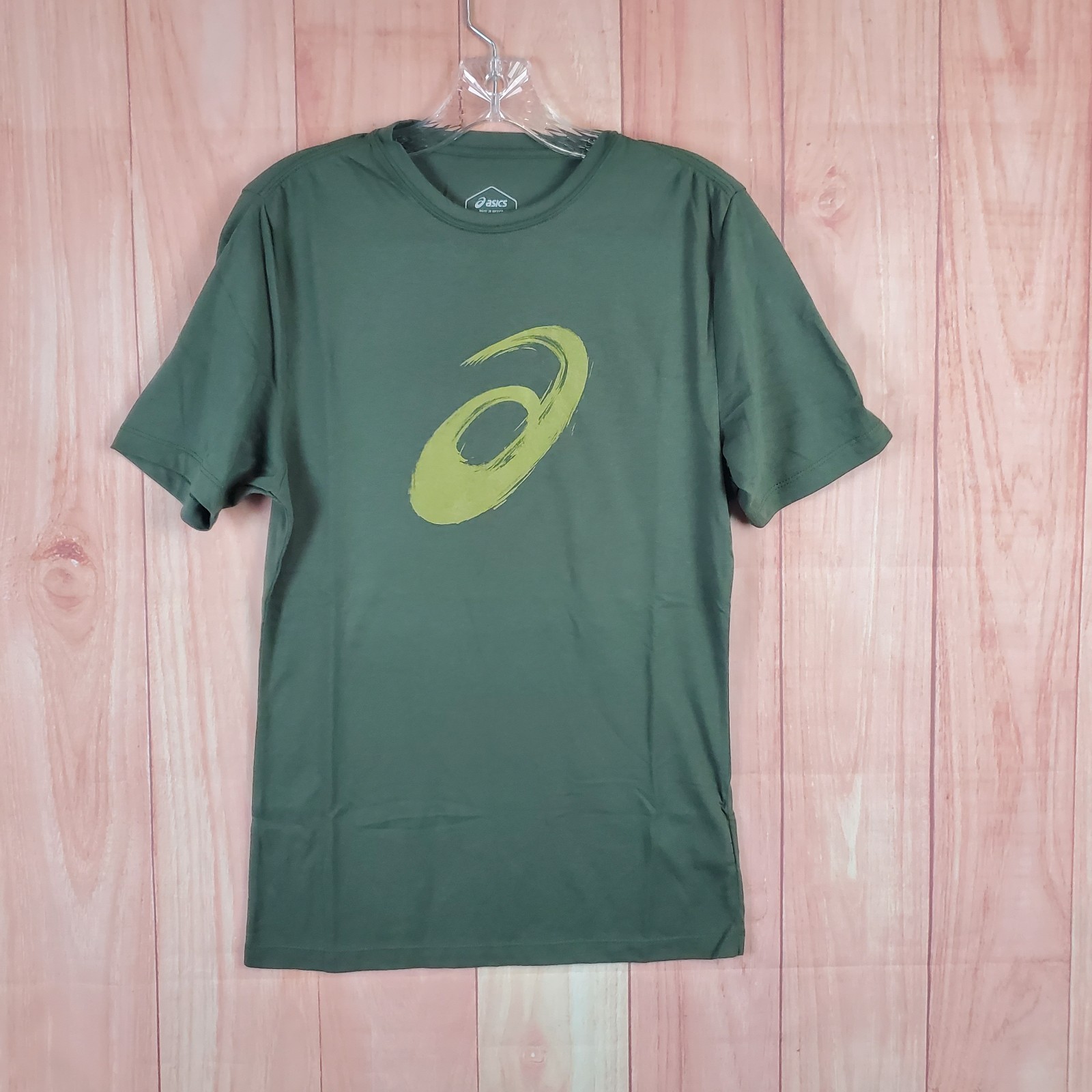 Asics Paintbrush T-Shirt Mens XS Green Cotton Graphic Short Sleeve Pullover