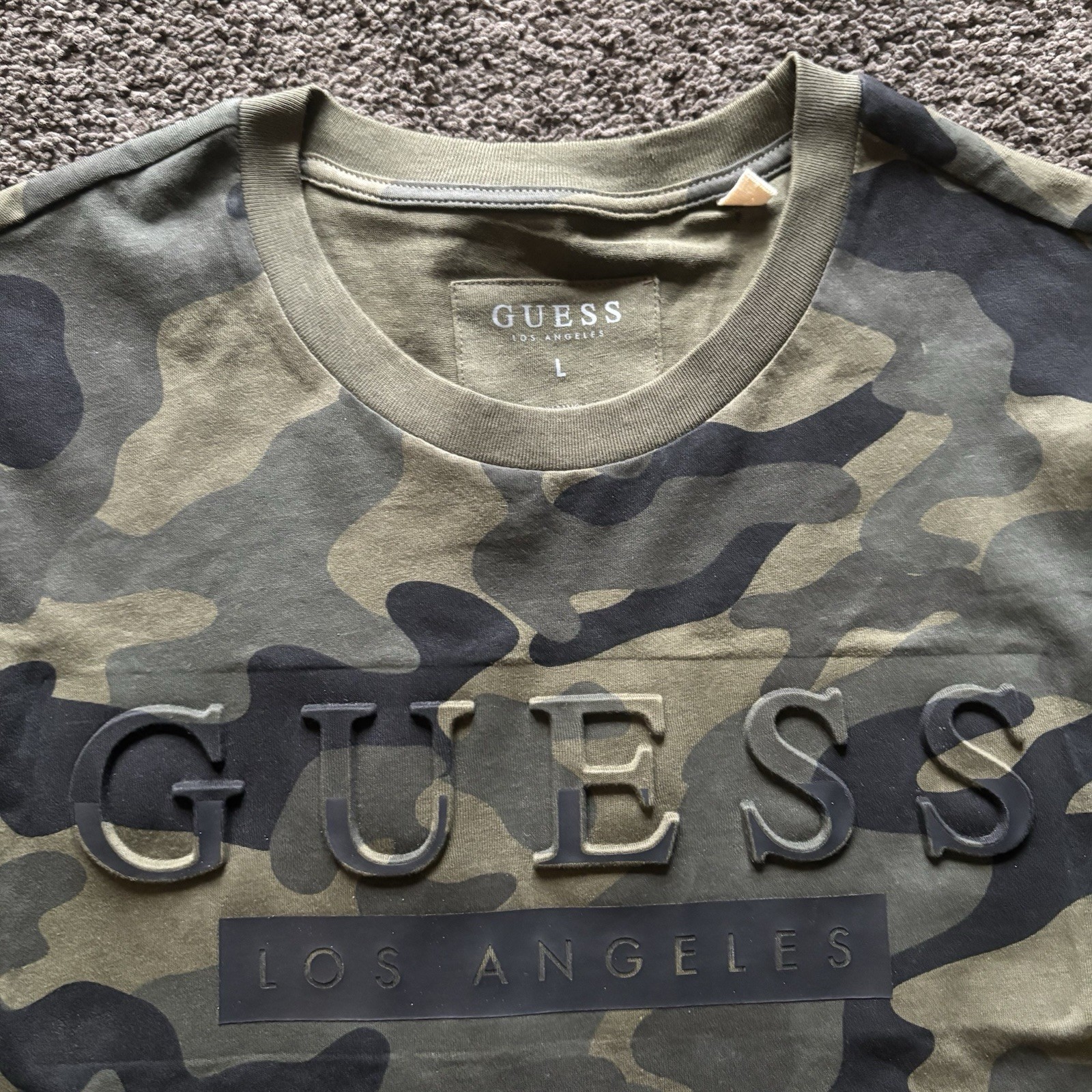 GUESS Mens Camouflage Army Fatigue 3D Print Crew Neck T-Shirt Size Large