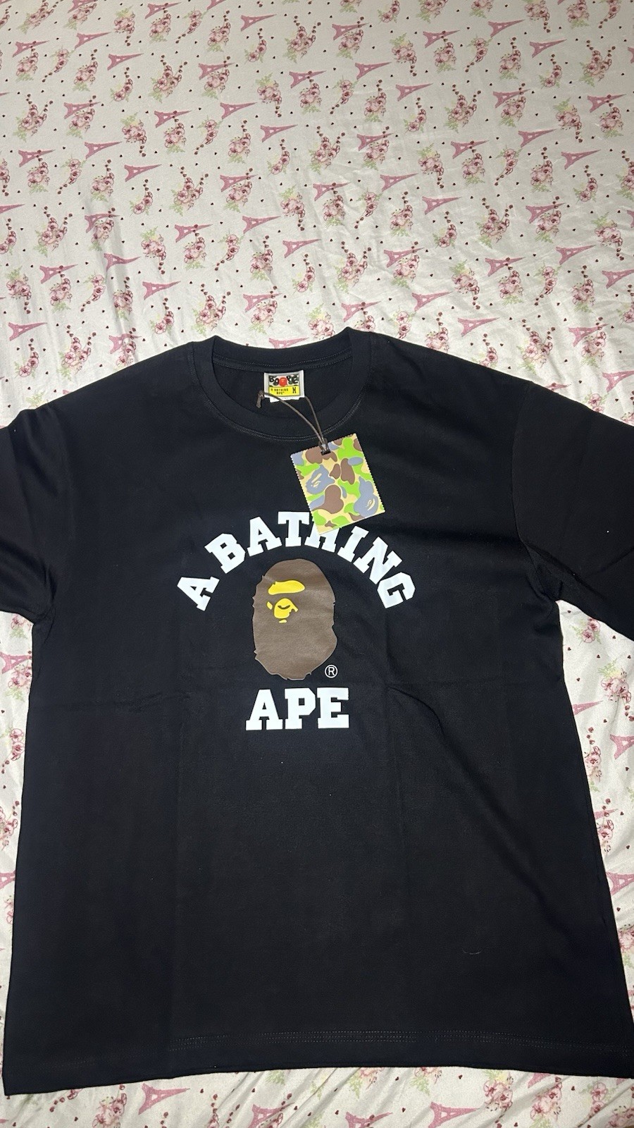 A Bathing Ape BAPE College Tee Black Ape Head Logo Cotton Crew Neck Size M