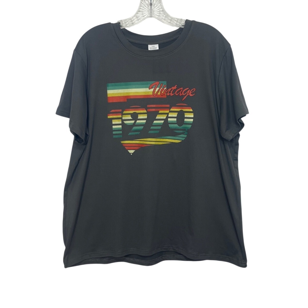 Vintage 1970 Graphic Tshirt 1XL Gray Short Sleeve Retro Style
