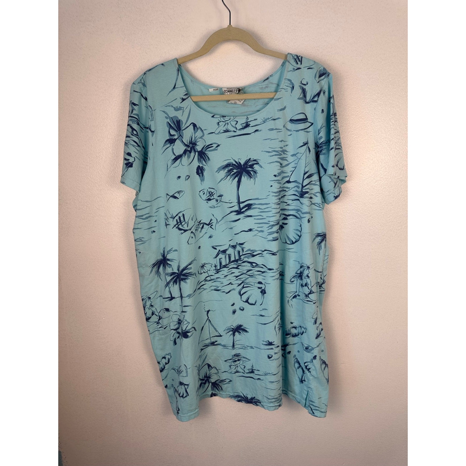 Cotton Connection light blue t-shirt dark blue maritime tropical graphic XL
