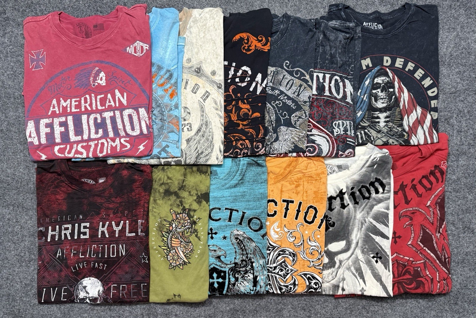 Lot 13 Affliction T-Shirts Mens Large Multi Colored Skulls Distressed Thin
