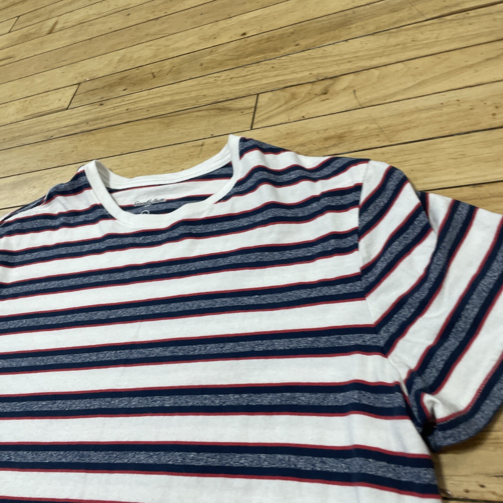 Goodfellow Co T Shirt Mens L White Stripe Hoop Red Blue Preppy Retro Skate Tee L