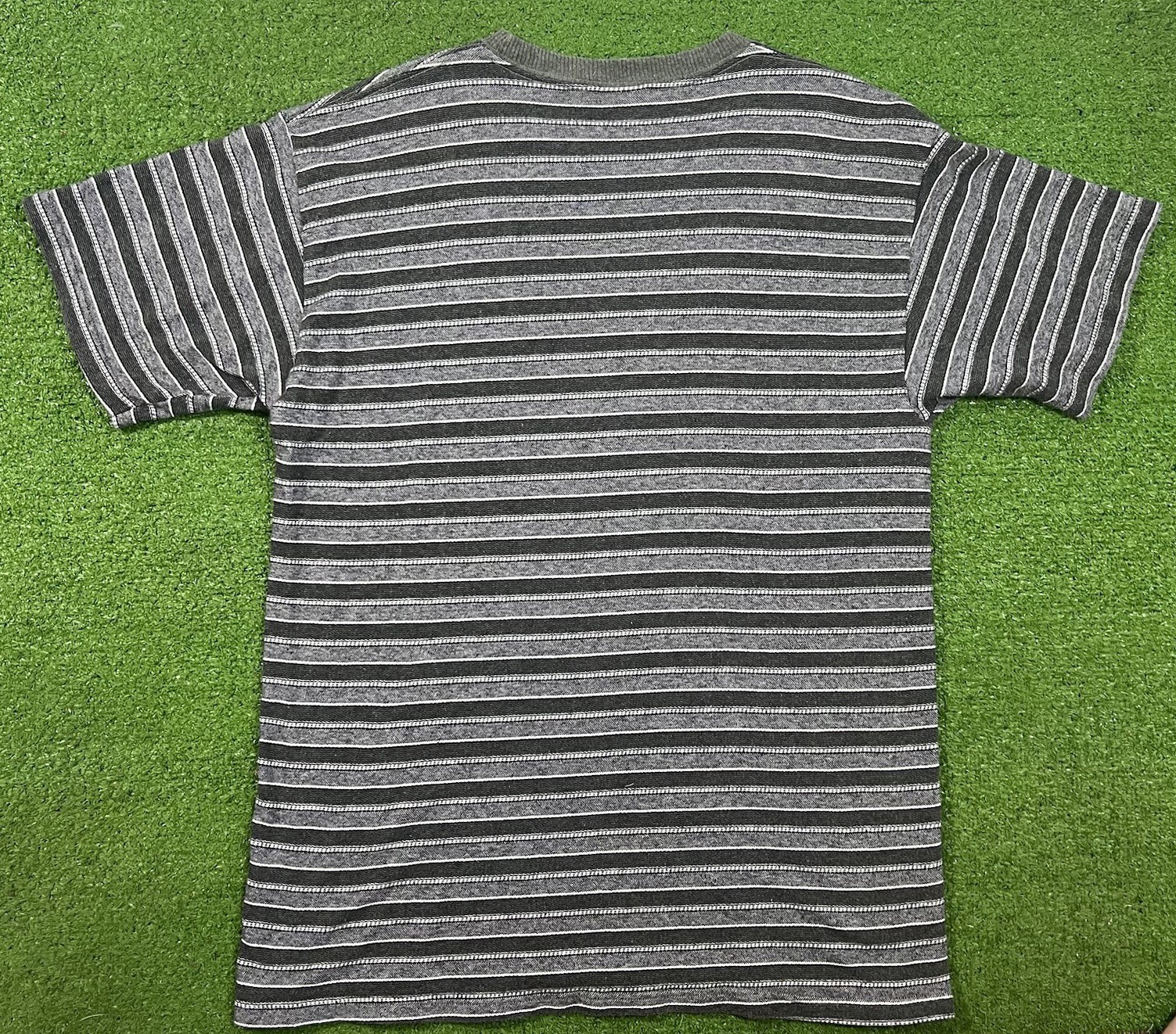 Vintage 80s Basic Edition Striped Shirt L 90s 100% Cotton Knit Tee Ribbed Collar